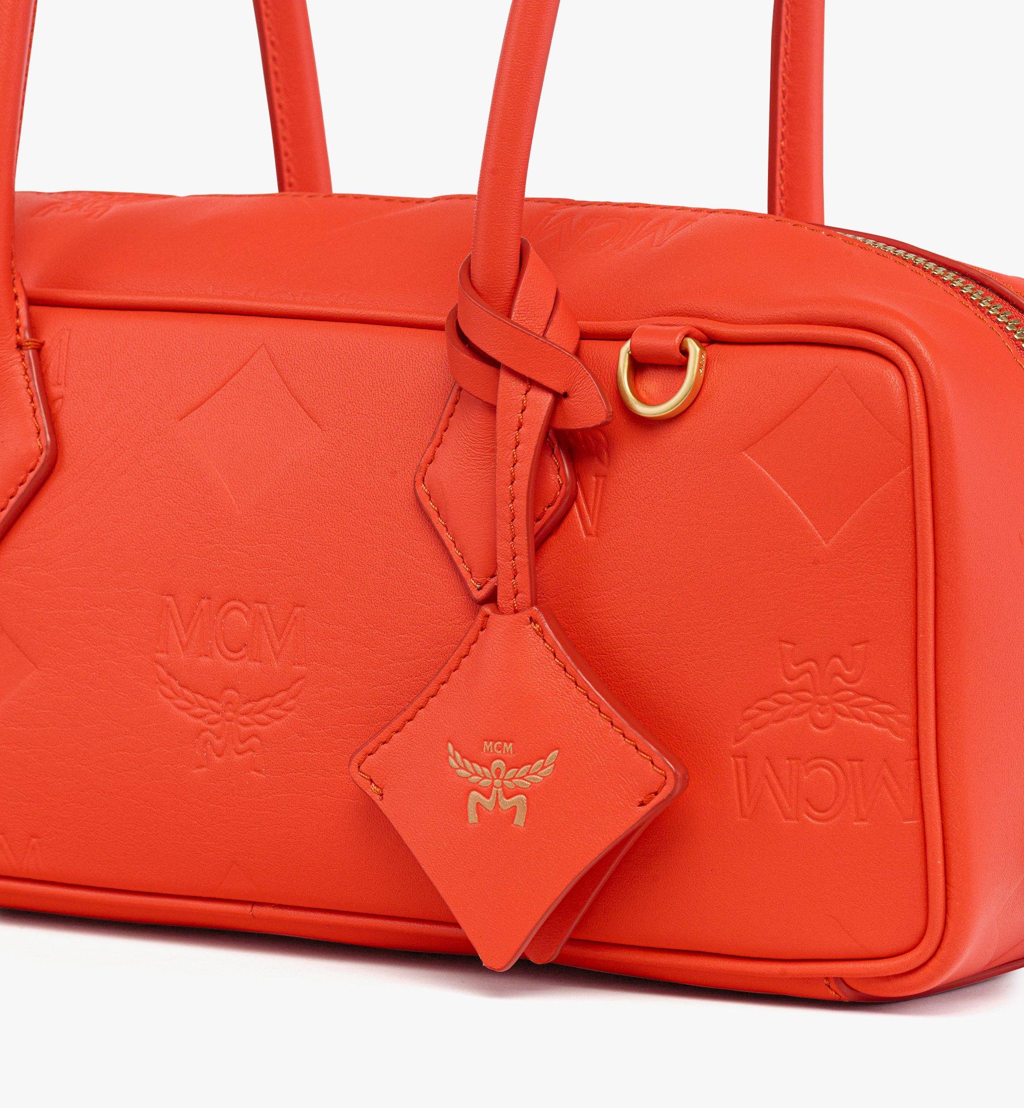 MCM オレンジレザーバッグ Small Aren East West Shoulder Bag in Maxi Monogram Leather Orange