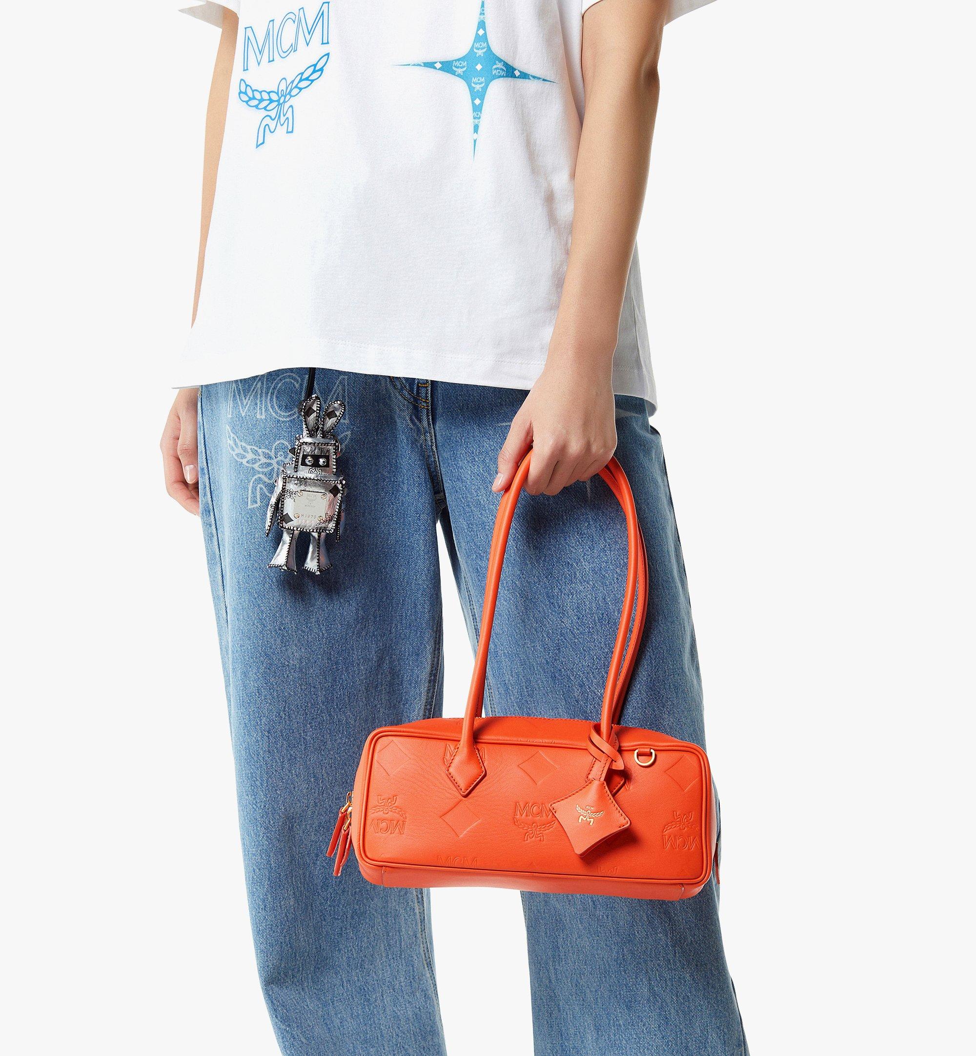 Small Aren East West Shoulder Bag in Maxi Monogram Leather Orange