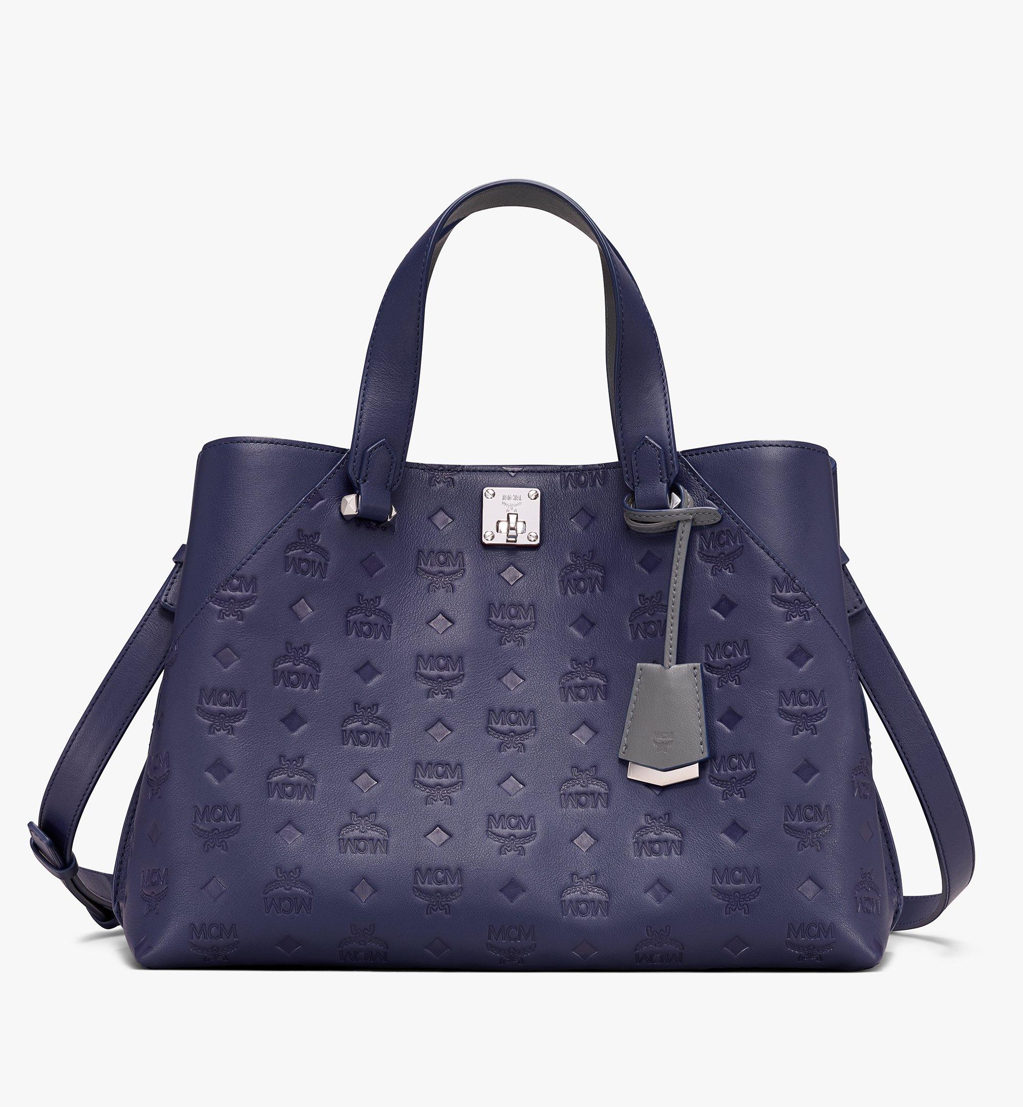 Large Essential Tote Bag in Monogram Leather Navy Blue | MCM® DE