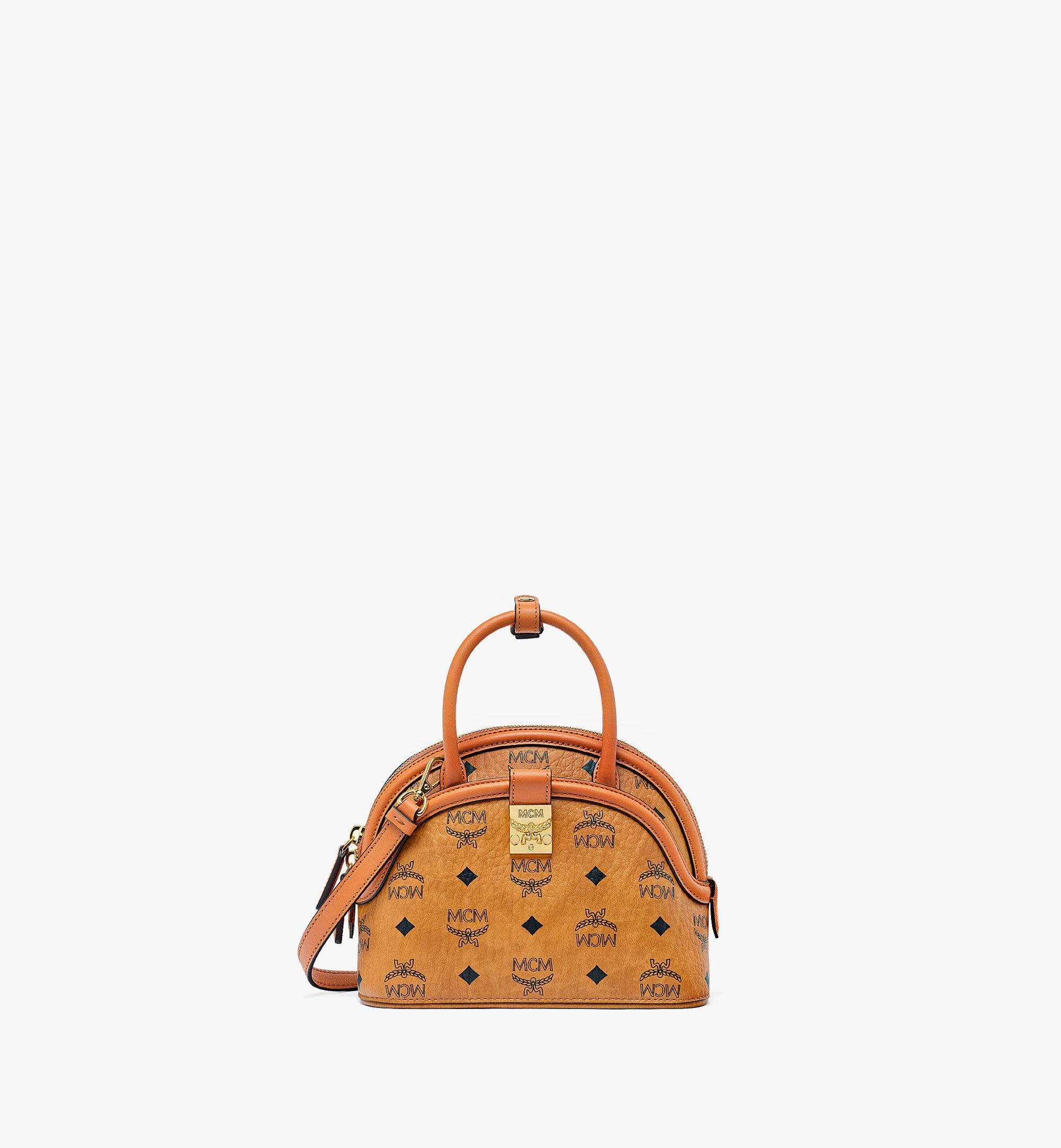 MCM Tracy Satchel Small Visetos Cognac in Coated Canvas with Gold