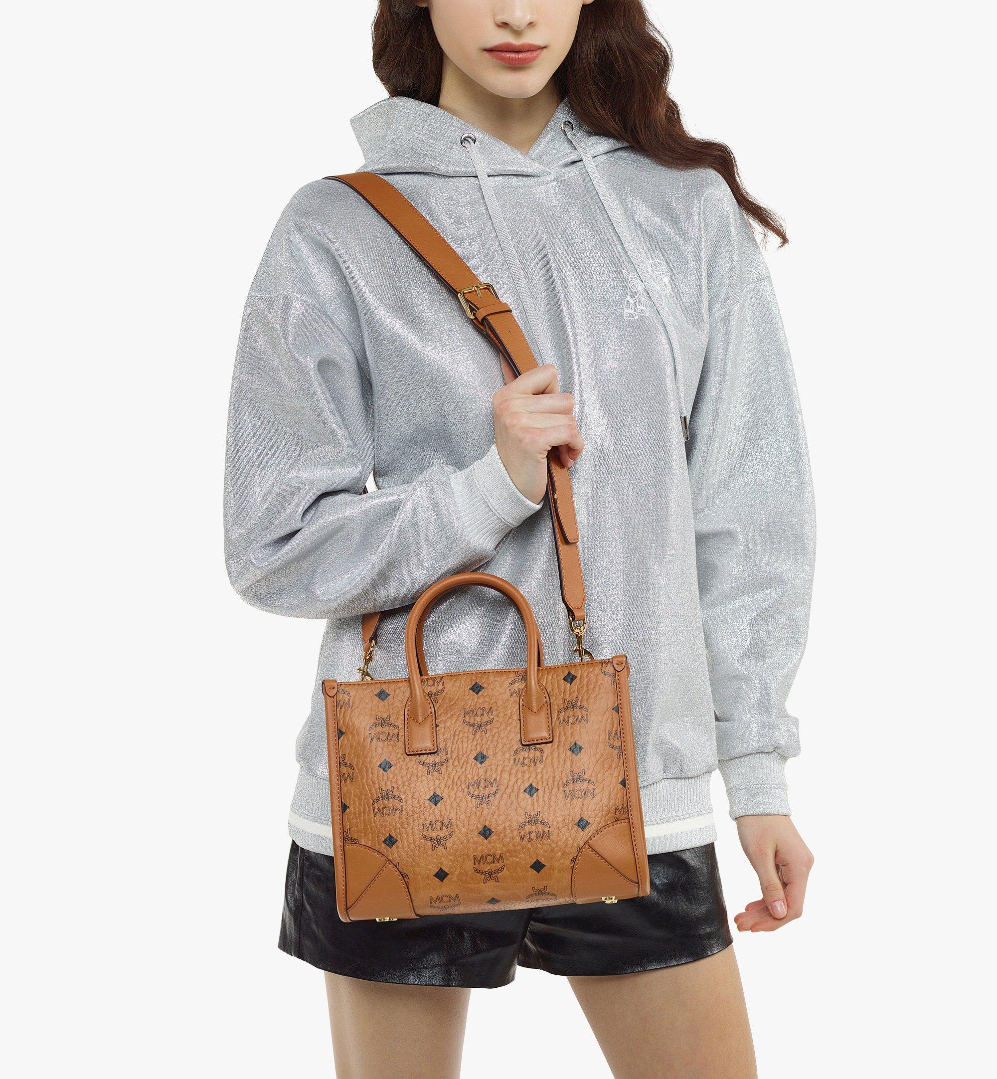 Mcm Mini Munchen Tote In Spanish Calf Leather In Summer Gray