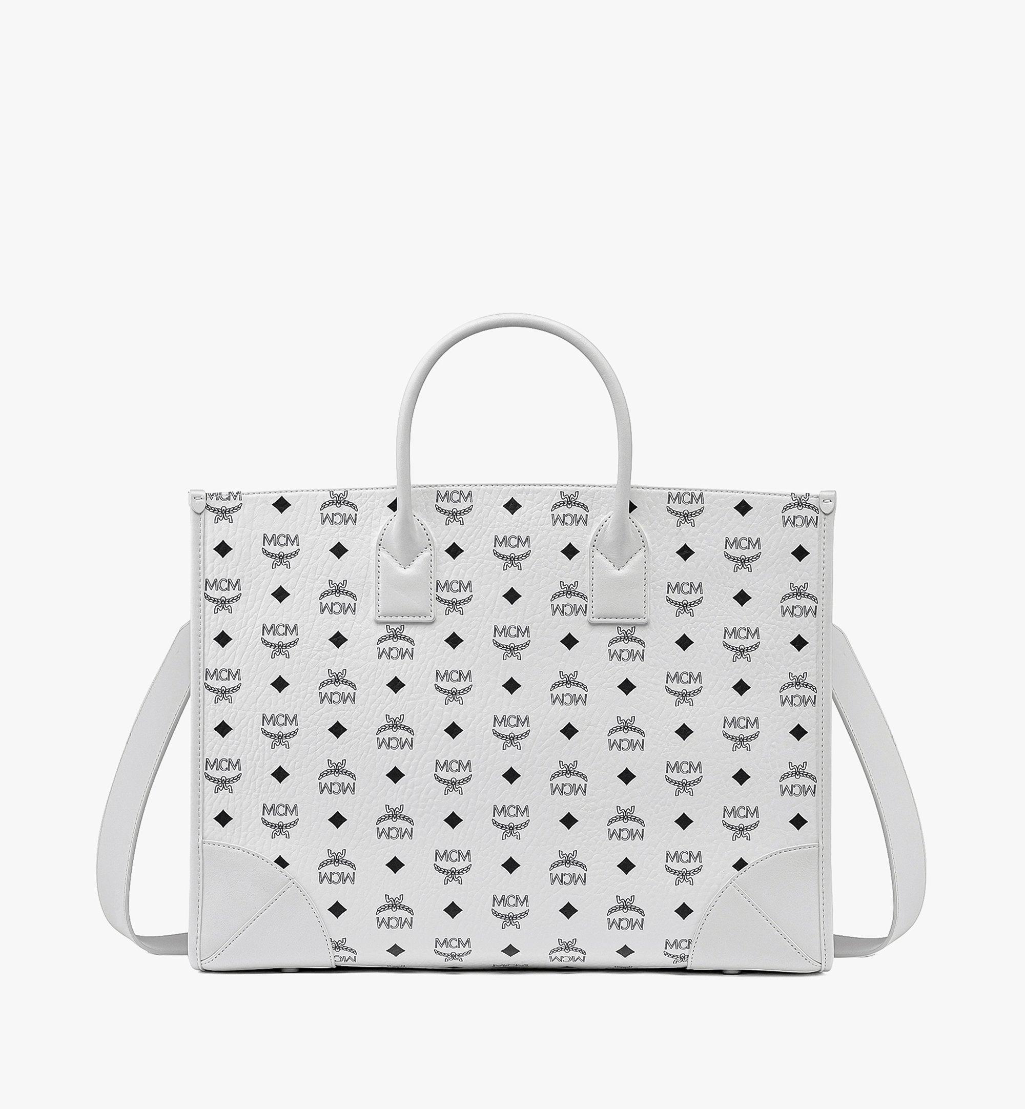 MCM Visetos Medium Project Reversible Shopper Tote White 1247262