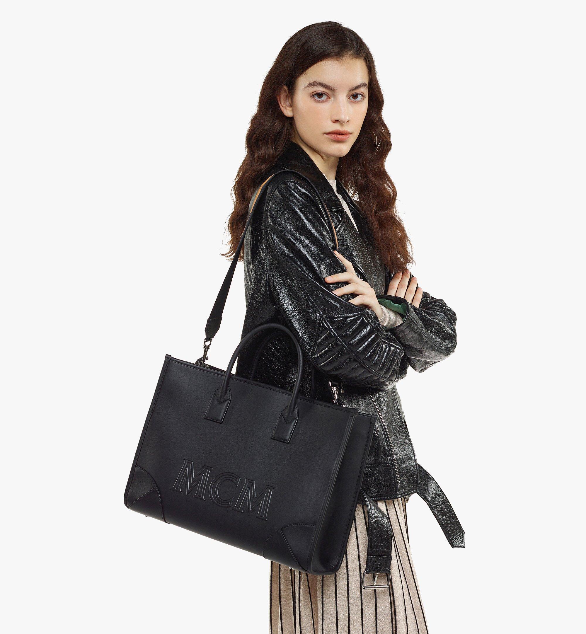 Mcm leather tote bag hot sale