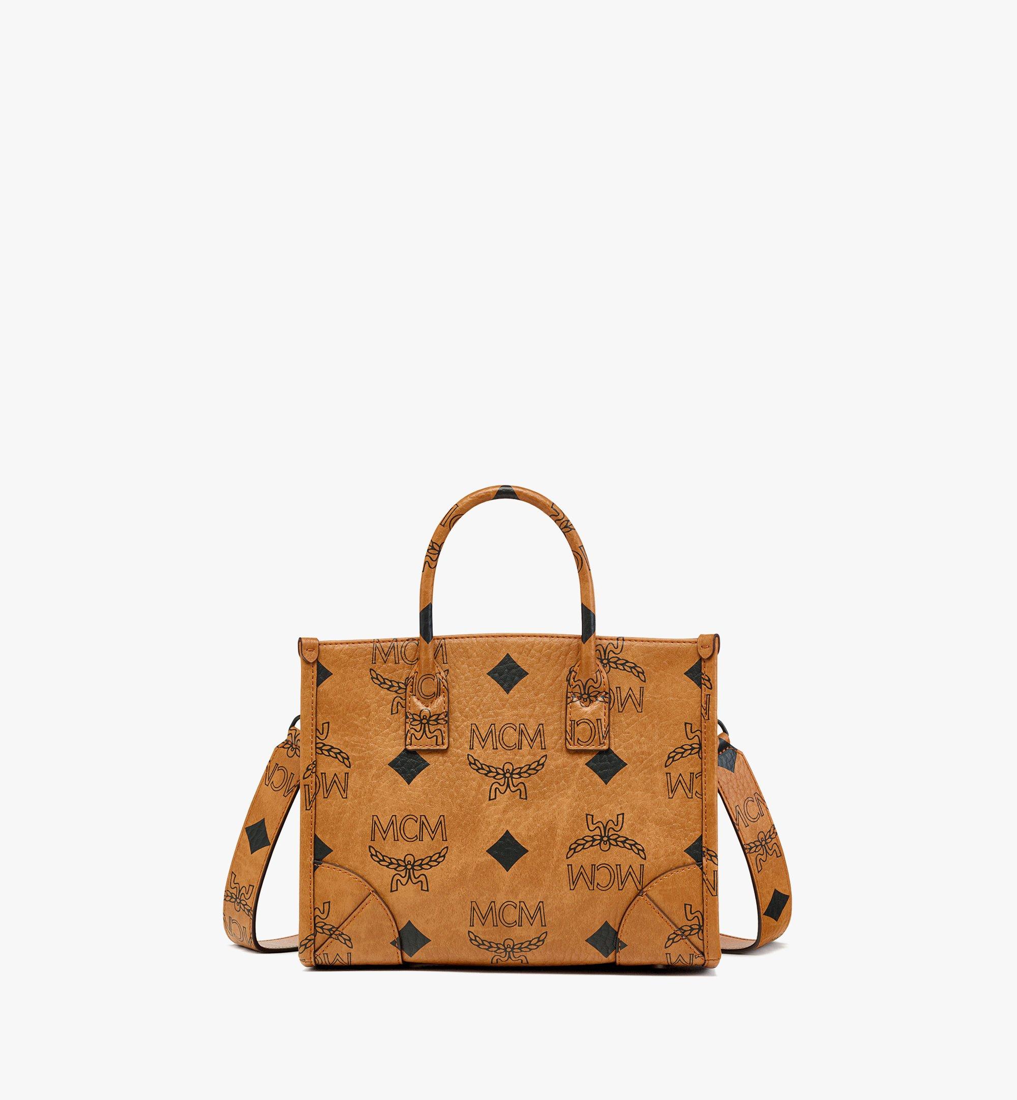 Mcm Women's Small Aren Boston Maxi Monogram Visetos Bag - Cognac