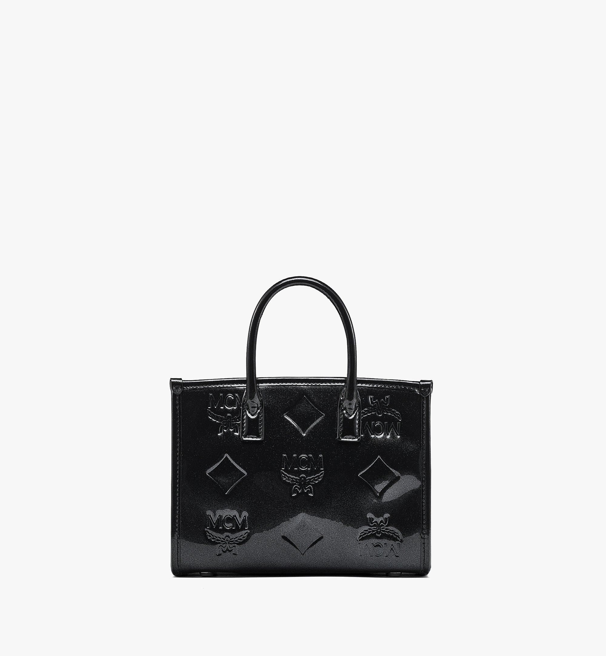 Mini M nchen Tote in Maxi Patent Leather Black MCM JP