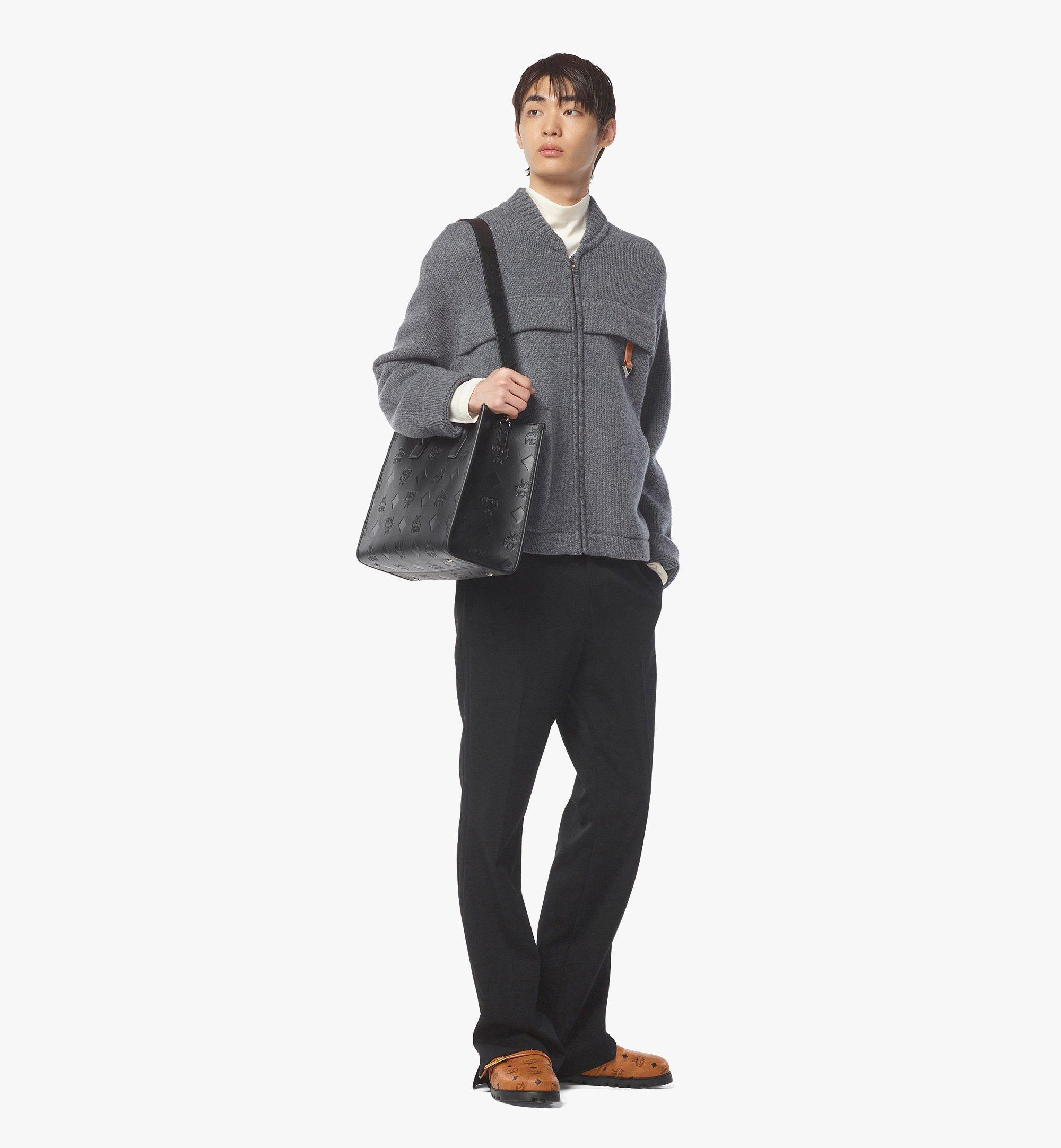 Large München Tragetasche aus Leder mit Maxi-Monogramm Schwarz 