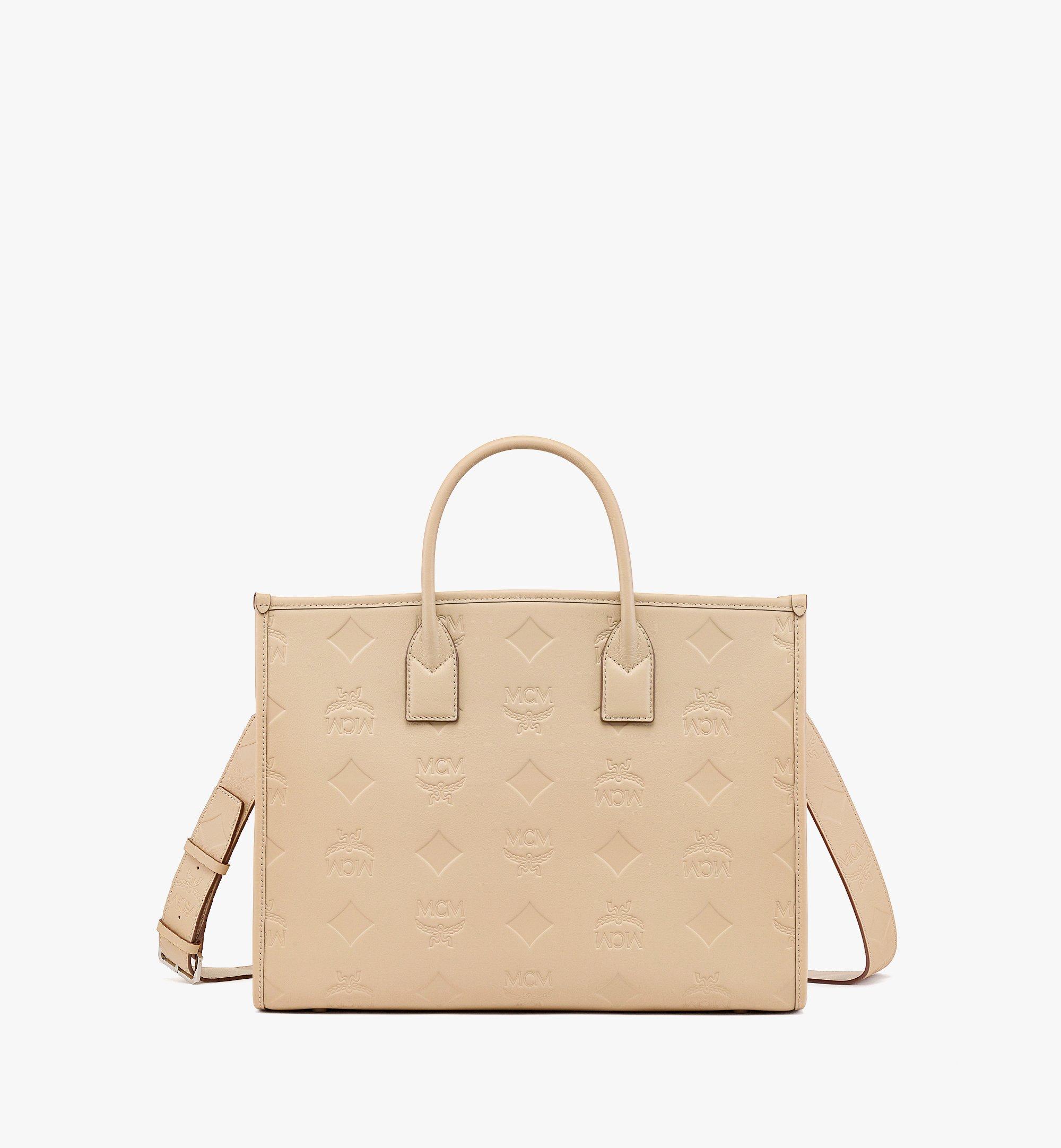 MCM Women's Beige Monogram Essential Tote Bag