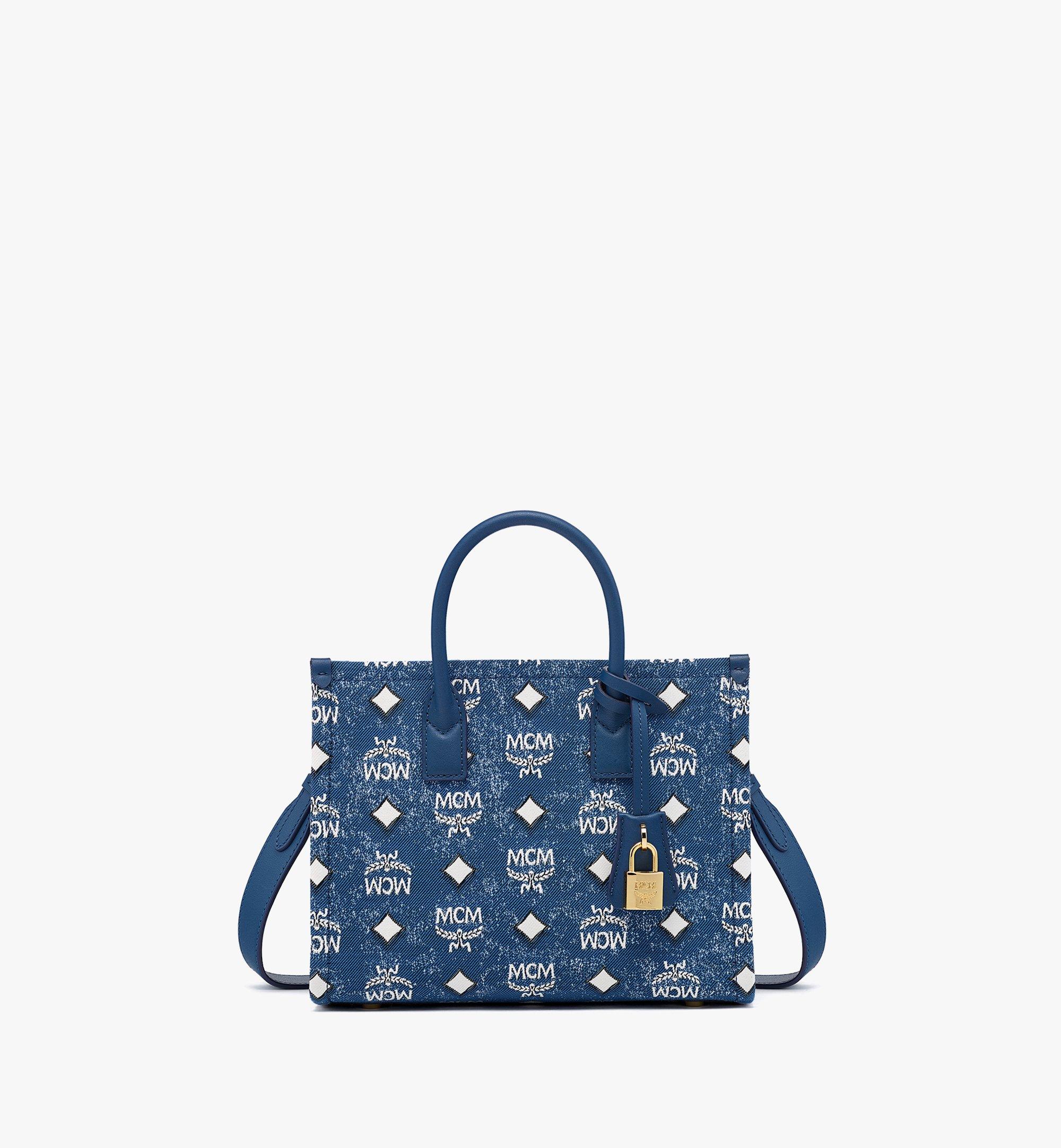 Small München Tote in Vintage Denim Jacquard Blue | MCM ®US