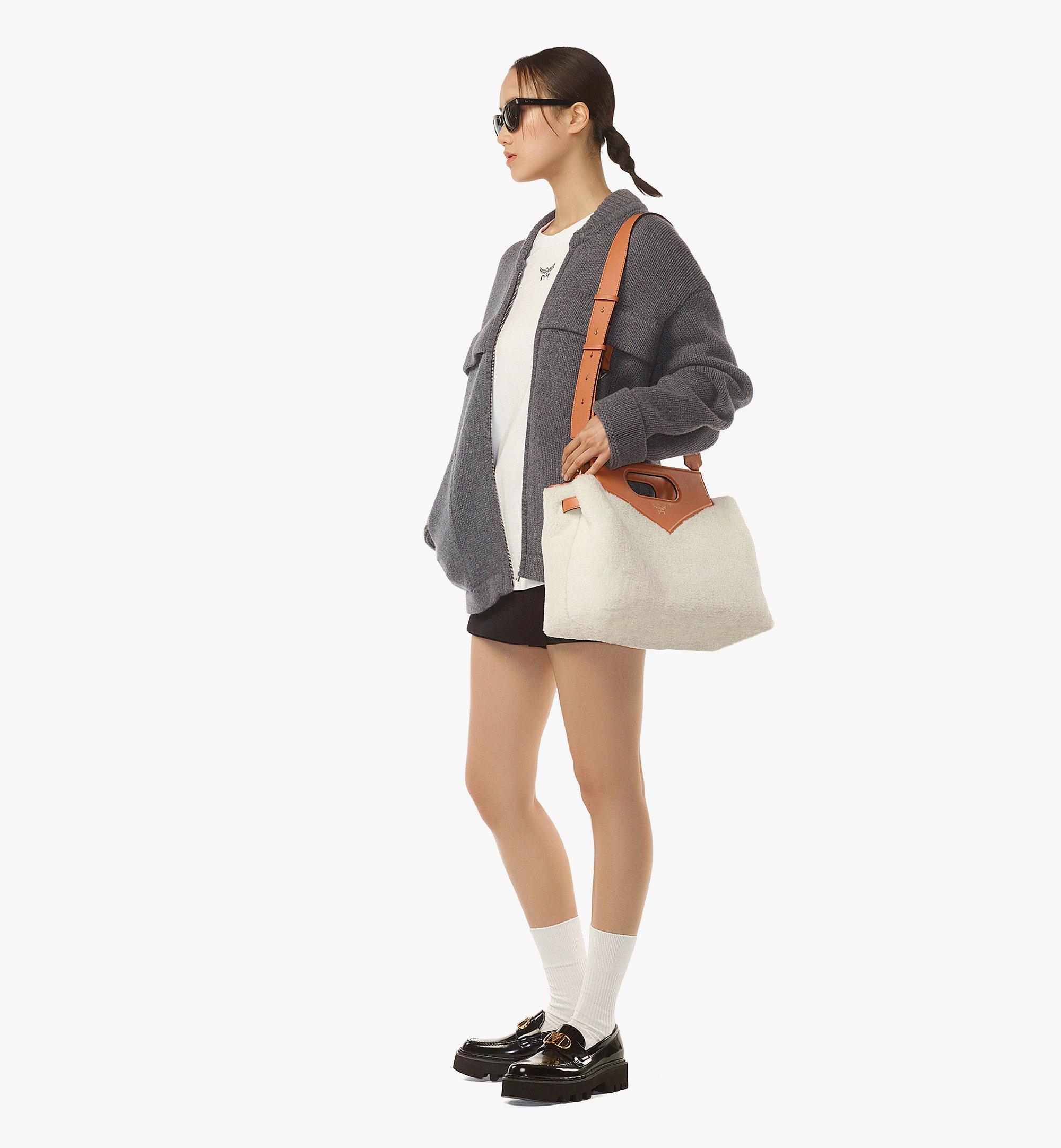 MCM Soft Diamond Tote in Shearling and Leather White MWTEAAK02WT001 Alternate View 2