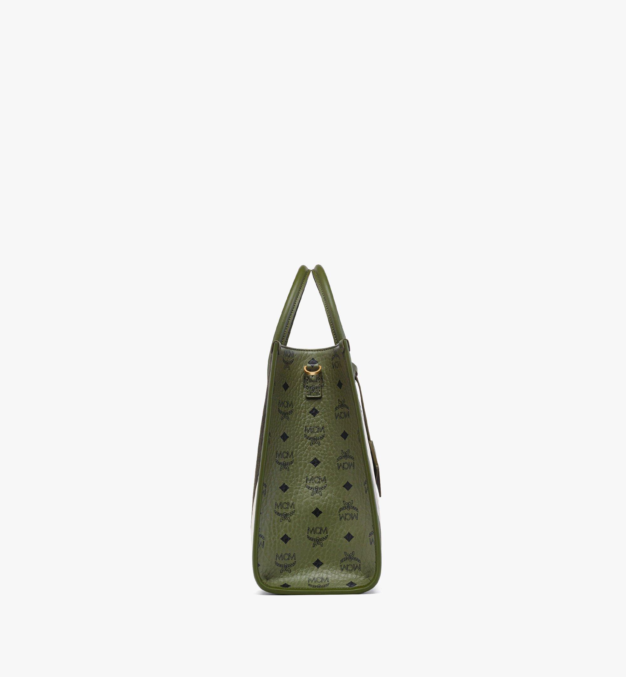MCM München Tote in Mega Herringbone Suede Green MWTFABO01K9001 Alternate View 1
