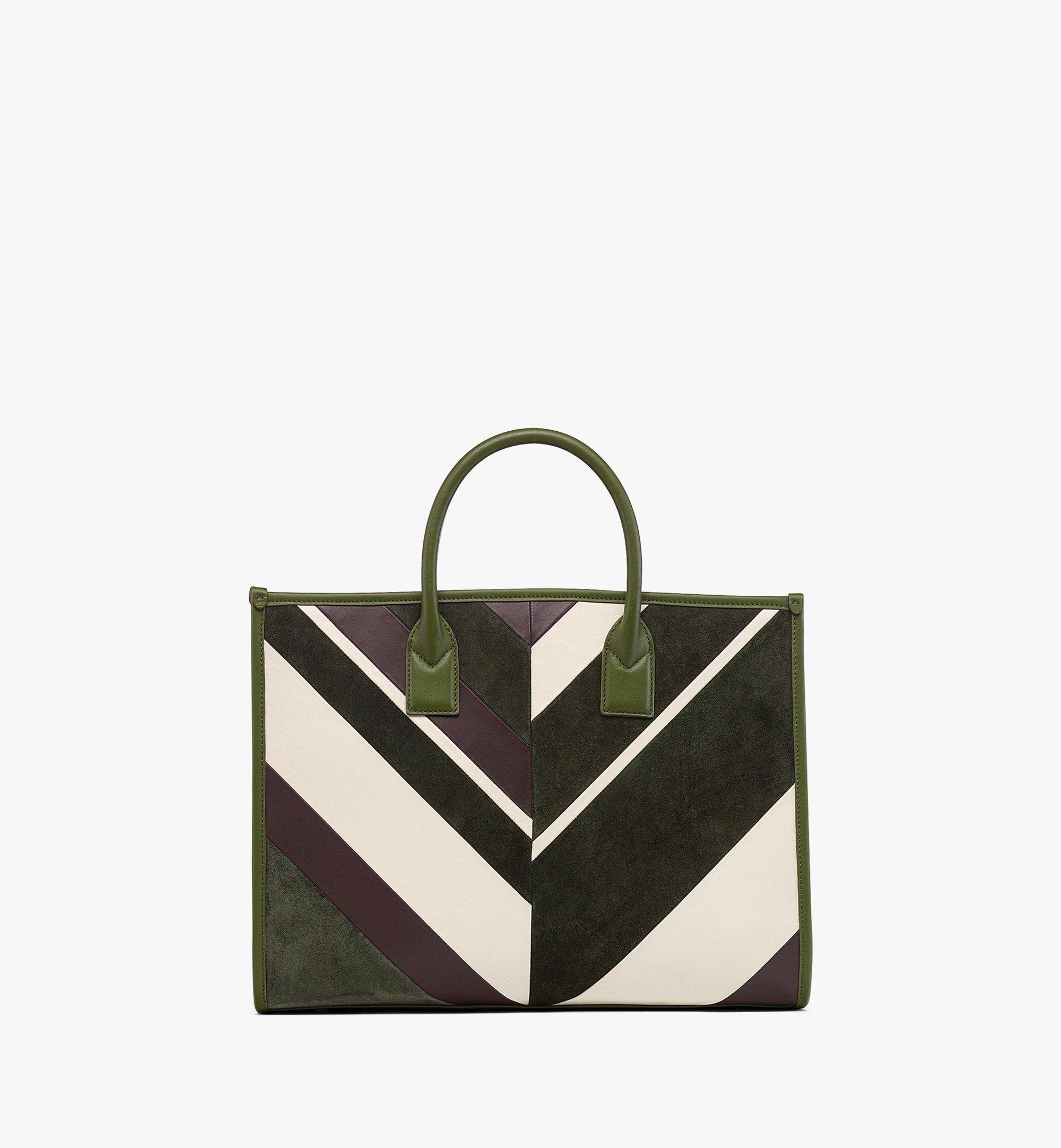 MCM München Tote in Mega Herringbone Suede Green MWTFABO01K9001 Alternate View 3