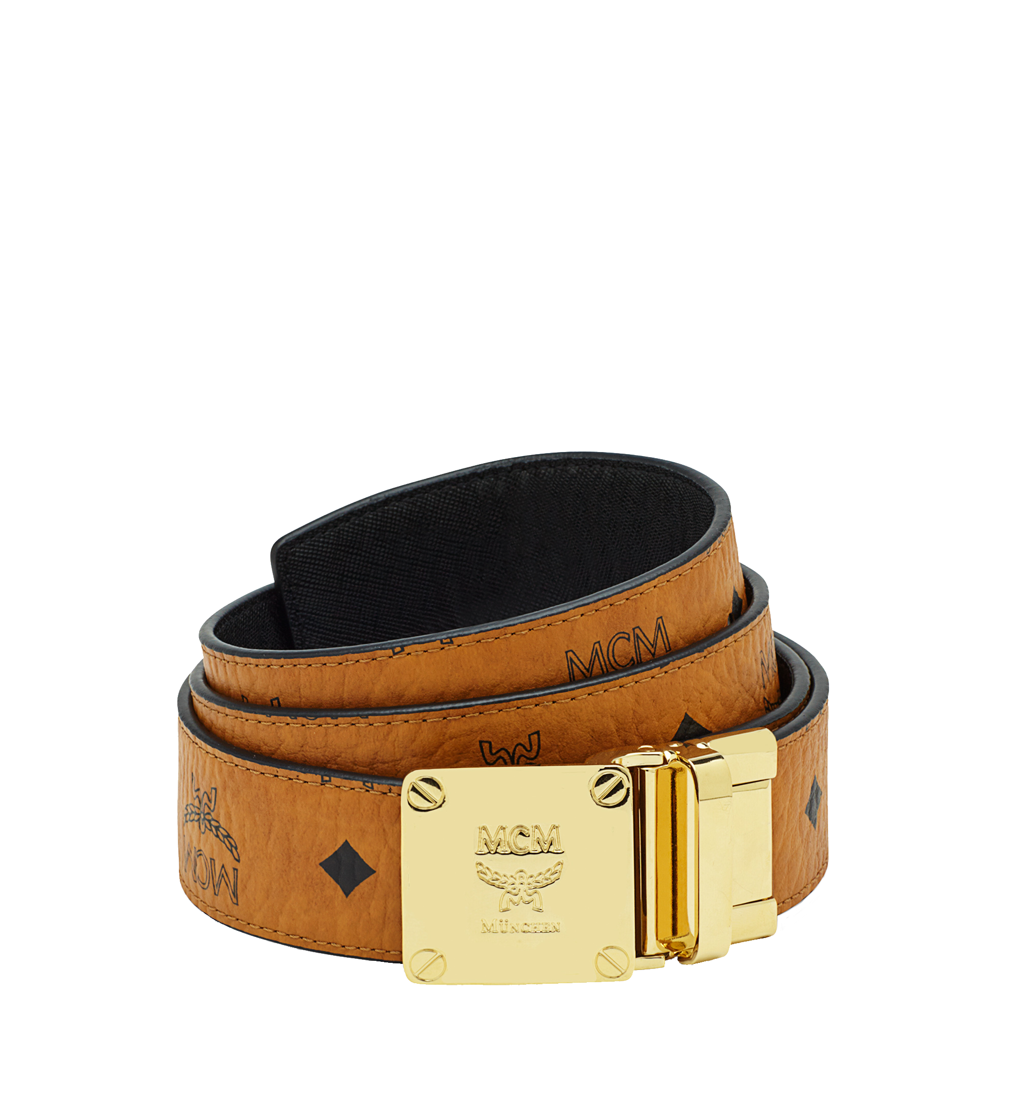 MCM Ceinture à boucle or et plaque en laiton 3,81 cm en Visetos Cognac MXB6SVI95CO130 Plus de photos 1