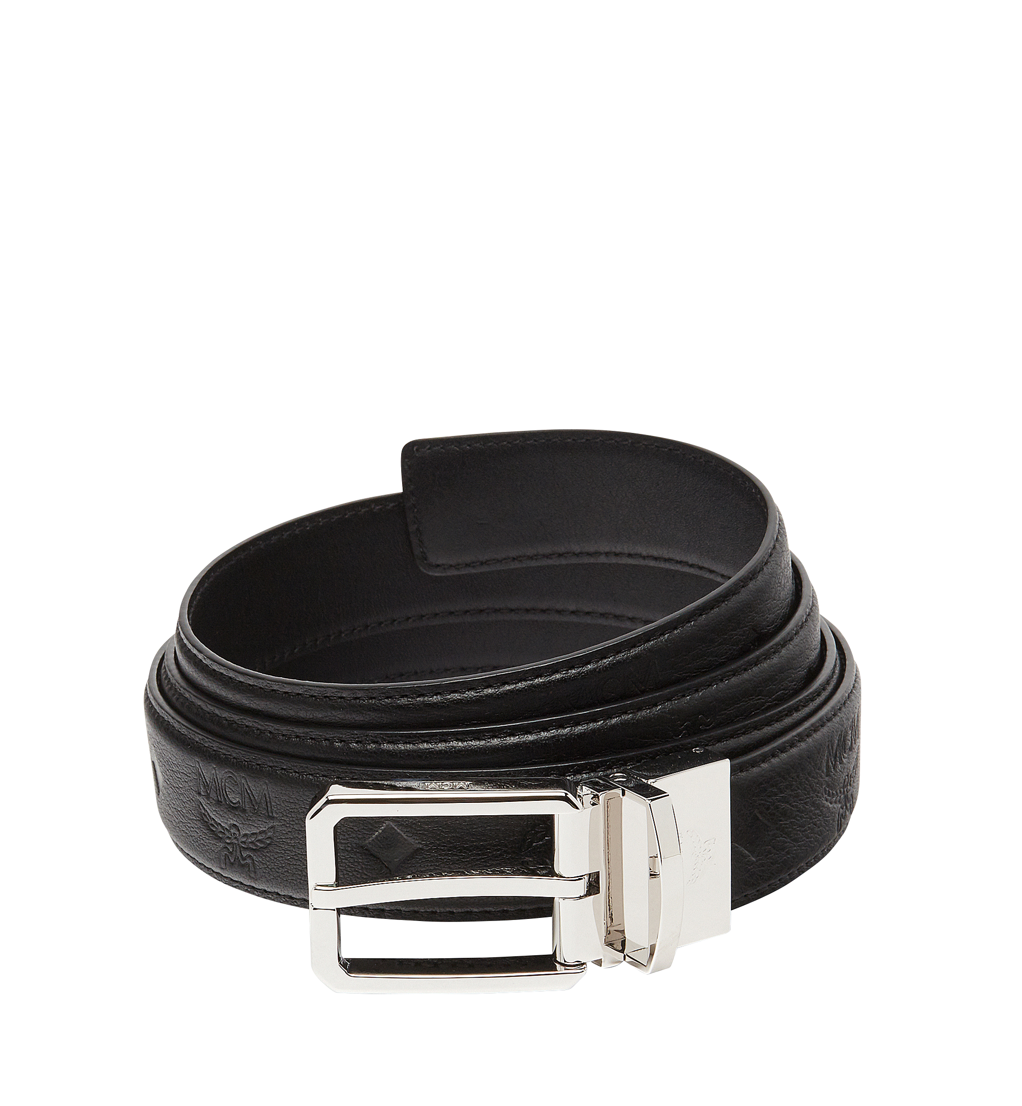 MCM Reversible Dress Belt 1.2" in Monogram Leather Black MXB7ADB13BK001 Alternate View 1