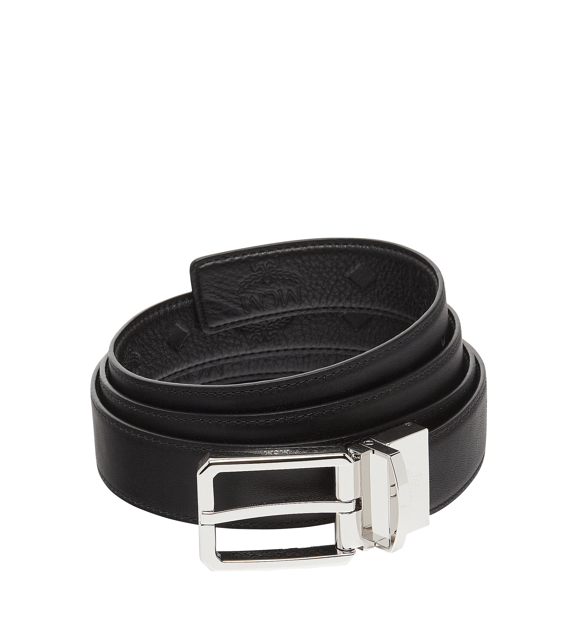 MCM Reversible Dress Belt 1.2" in Monogram Leather Black MXB7ADB13BK001 Alternate View 1