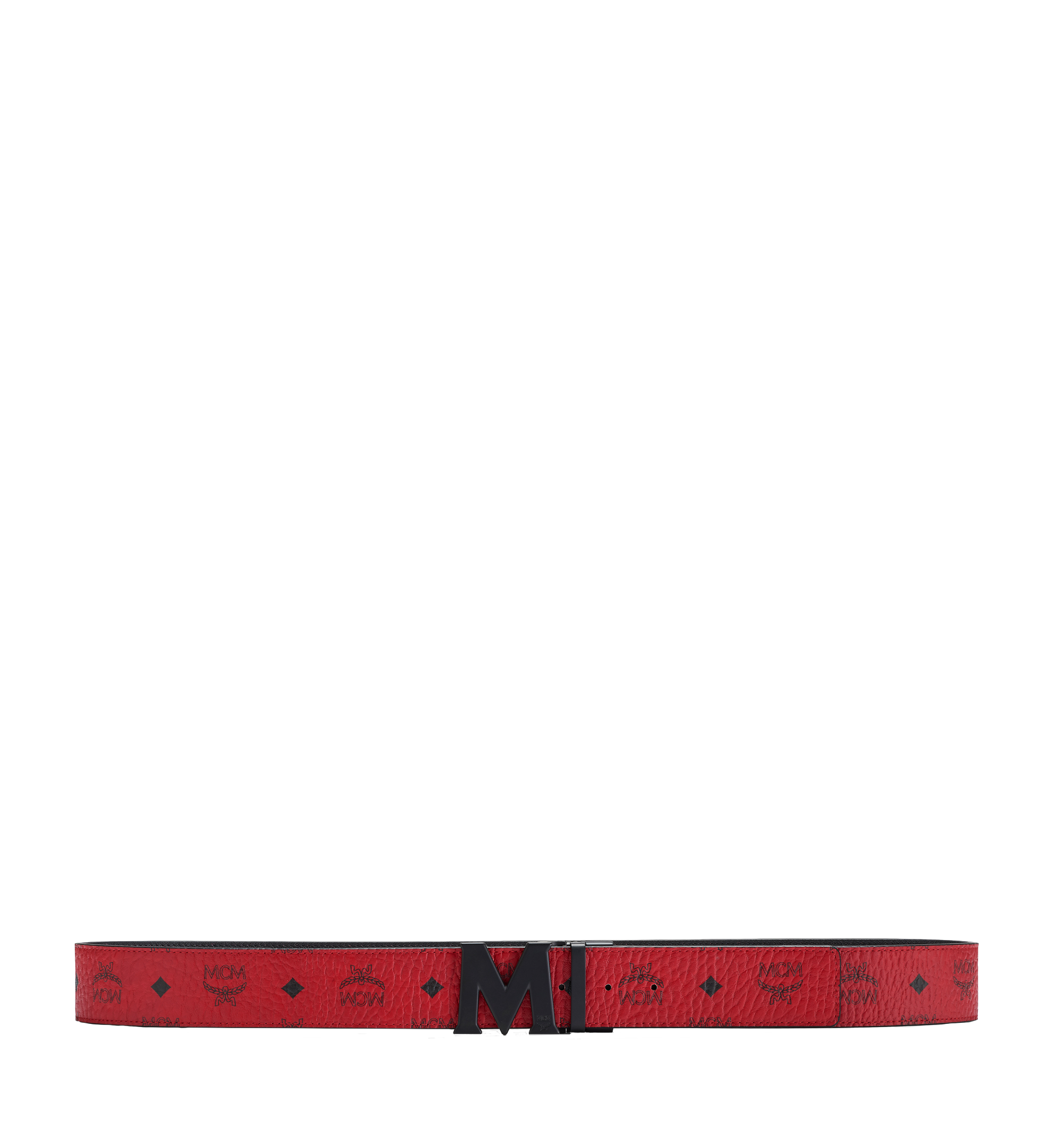 MCM Claus M Reversible Belt Visetos Monogram Red/Silver in Coated Canvas  with Silver-tone - US