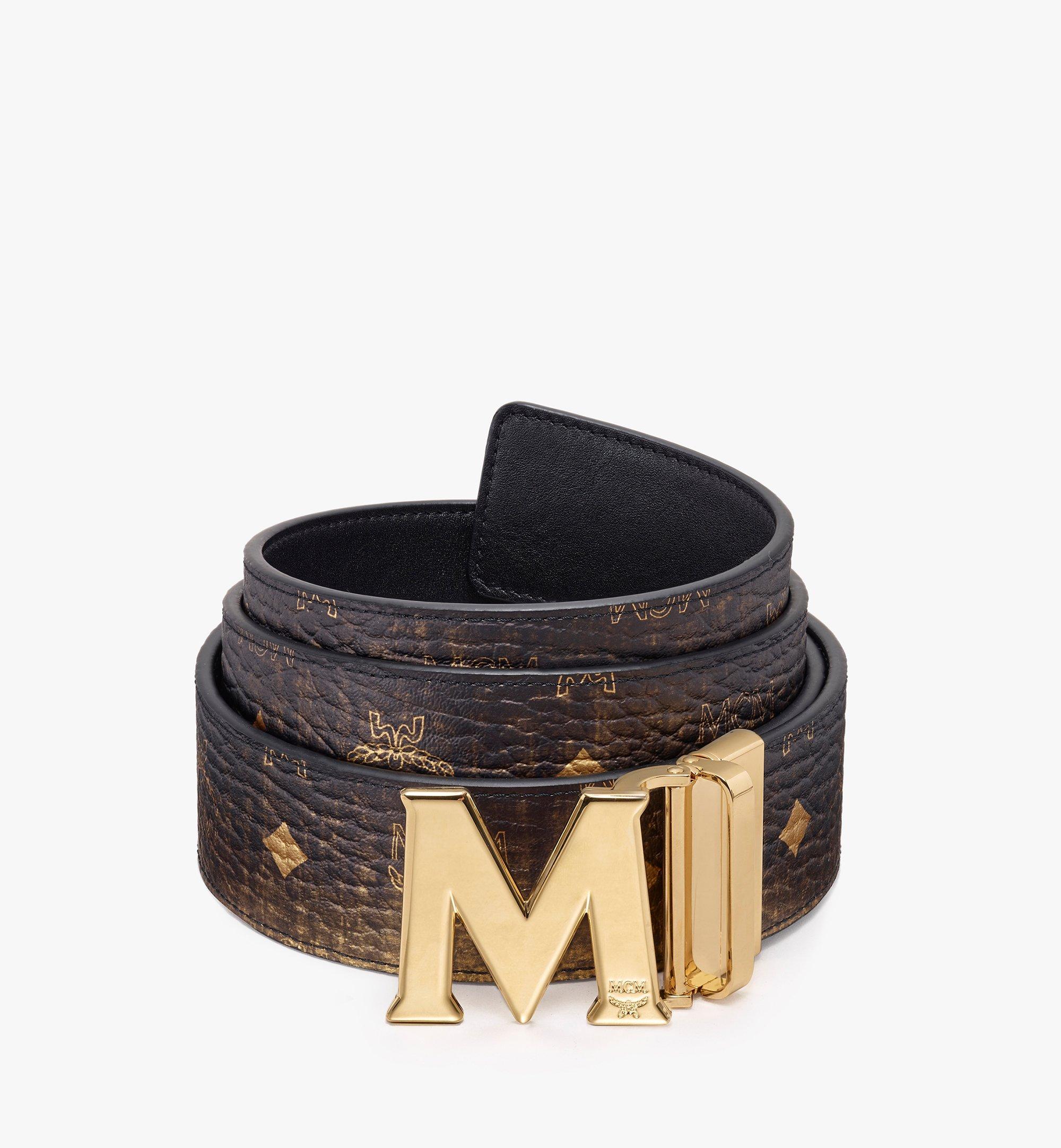 Mcm Claus Flat M Reversible Belt In Visetos In Gold | ModeSens