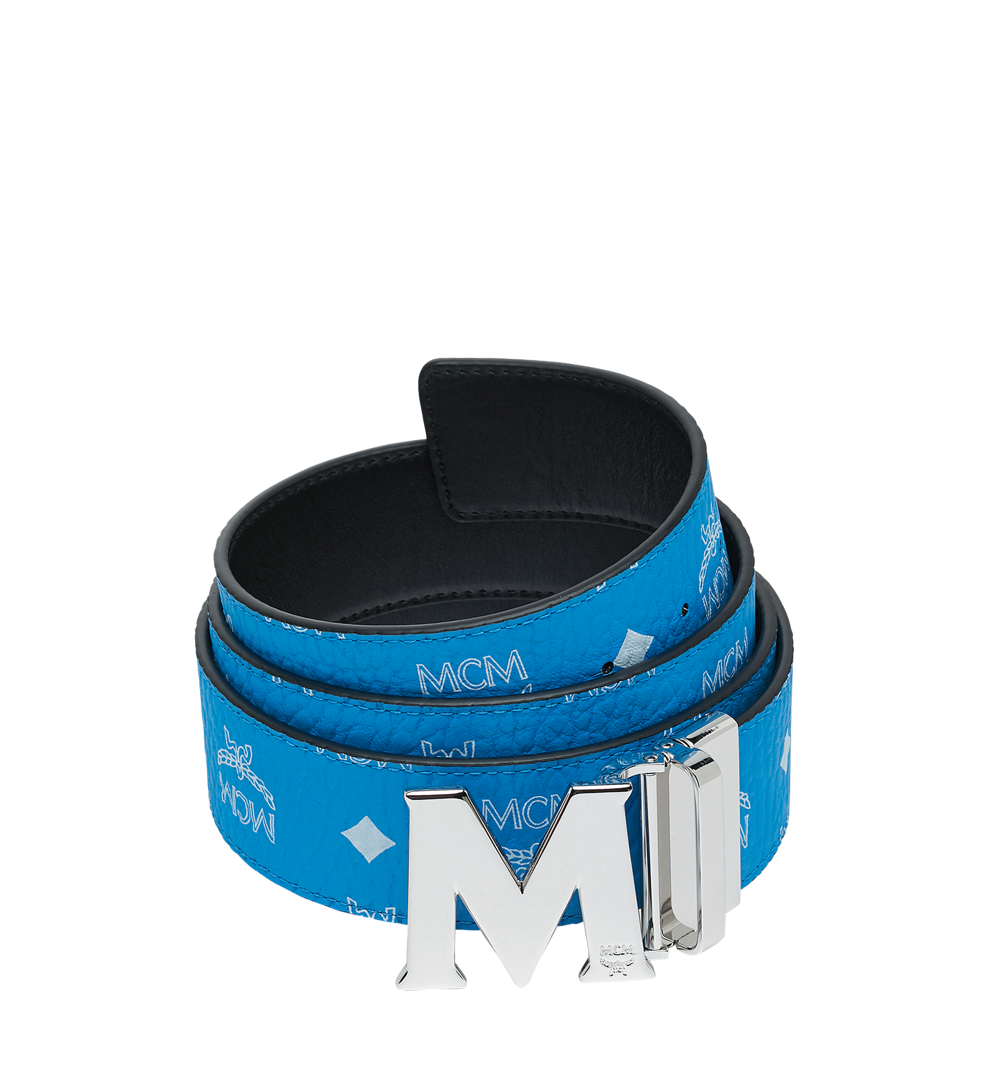MCM Belt Visetos Blue in Coated Canvas with Silver-tone - US