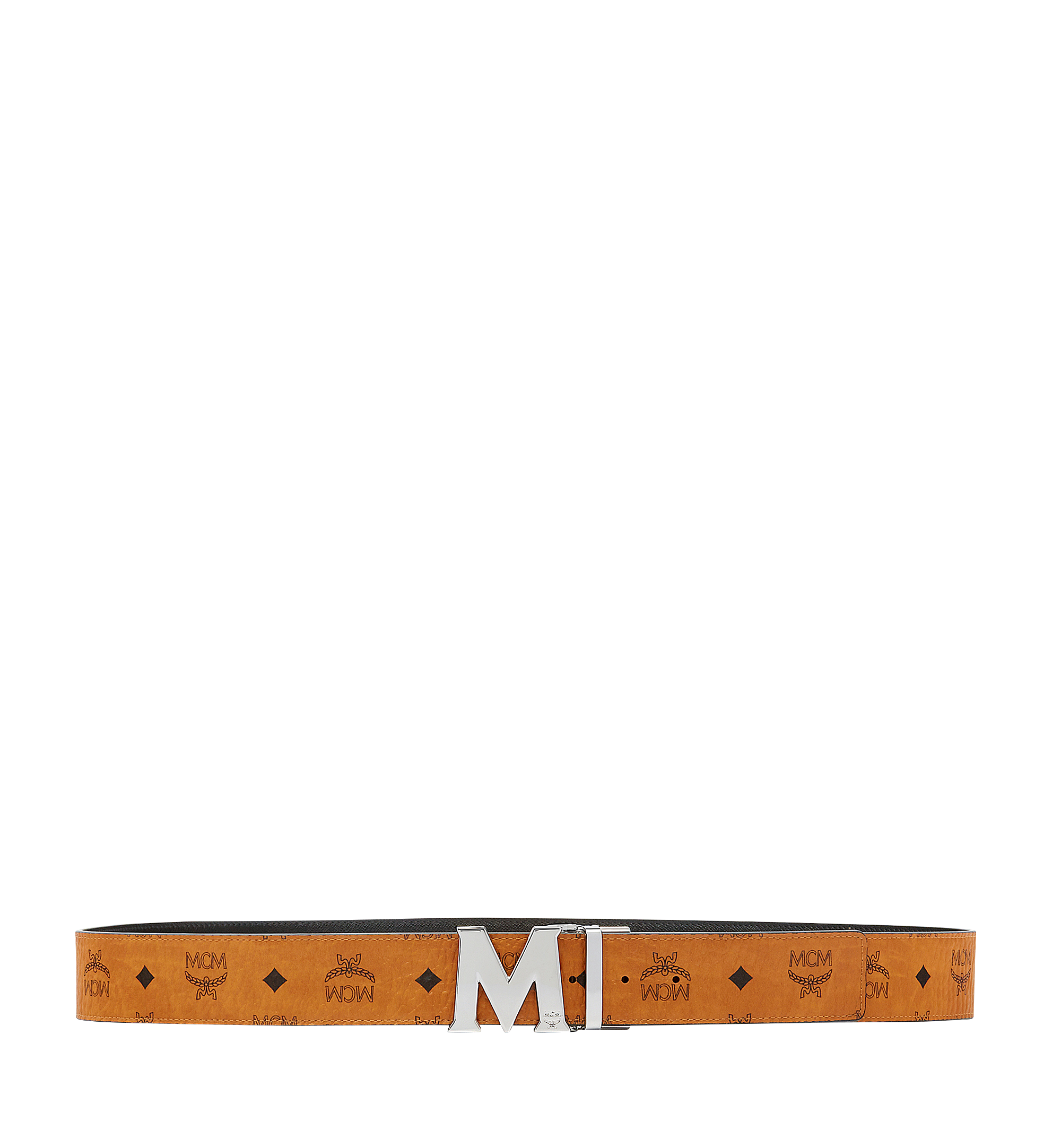 MCM M Reversible Belt Visetos Cognac/Red in Coated Canvas/Leather with  Silver-tone - US