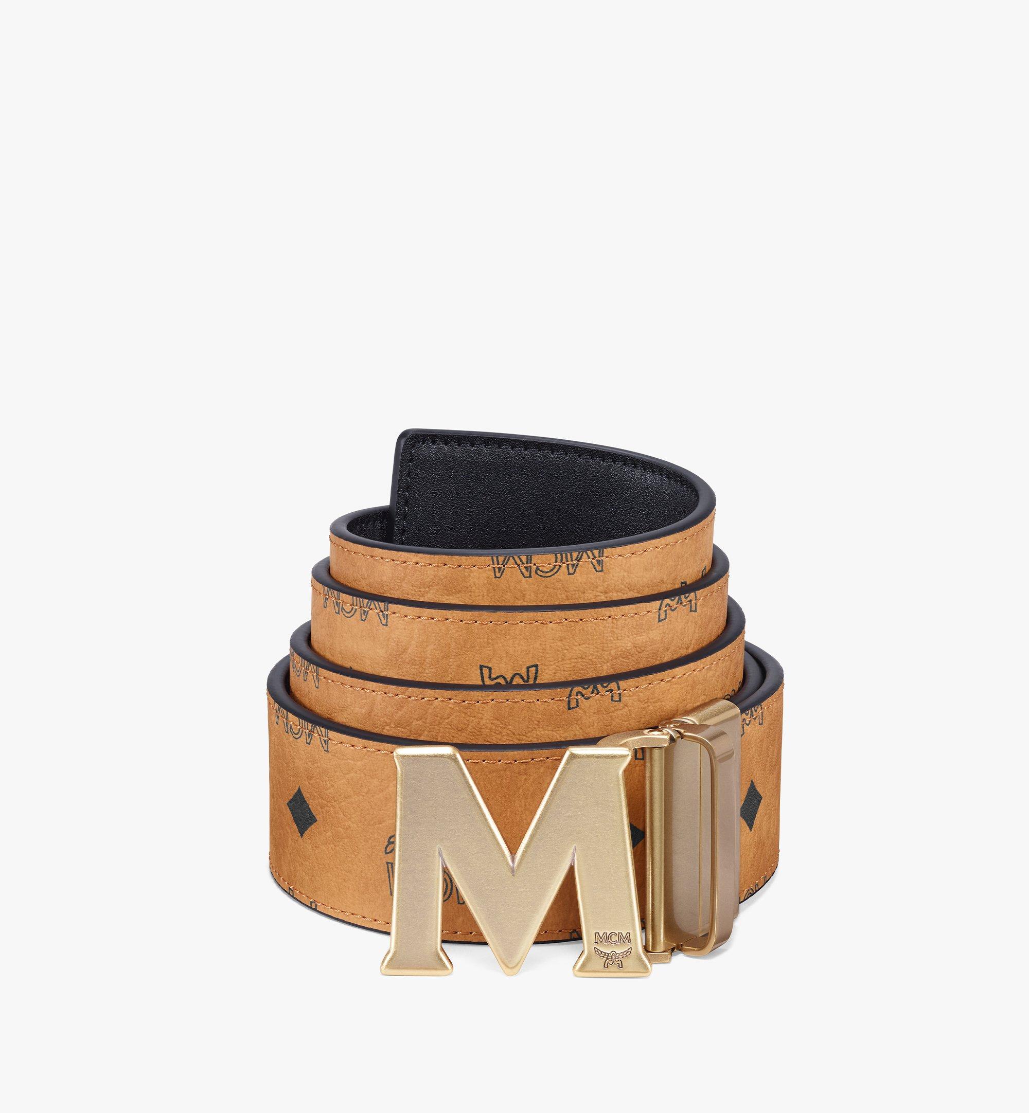 110cm Brass Plate Buckle Belt 1.3 in Nappa Leather Cognac