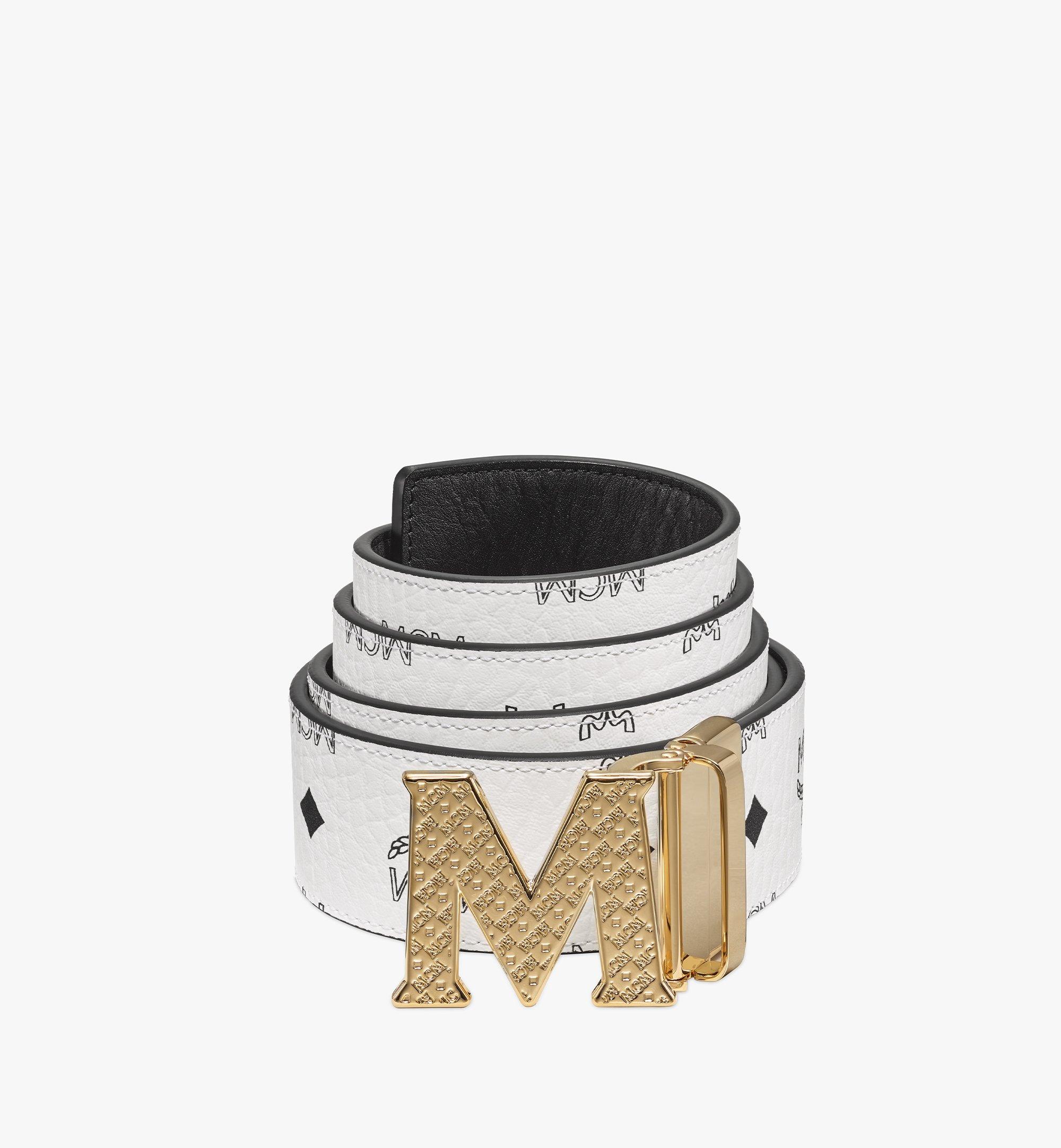 Mcm Belt White And Gold / Mcm white/black reversible belt claus m gold ...