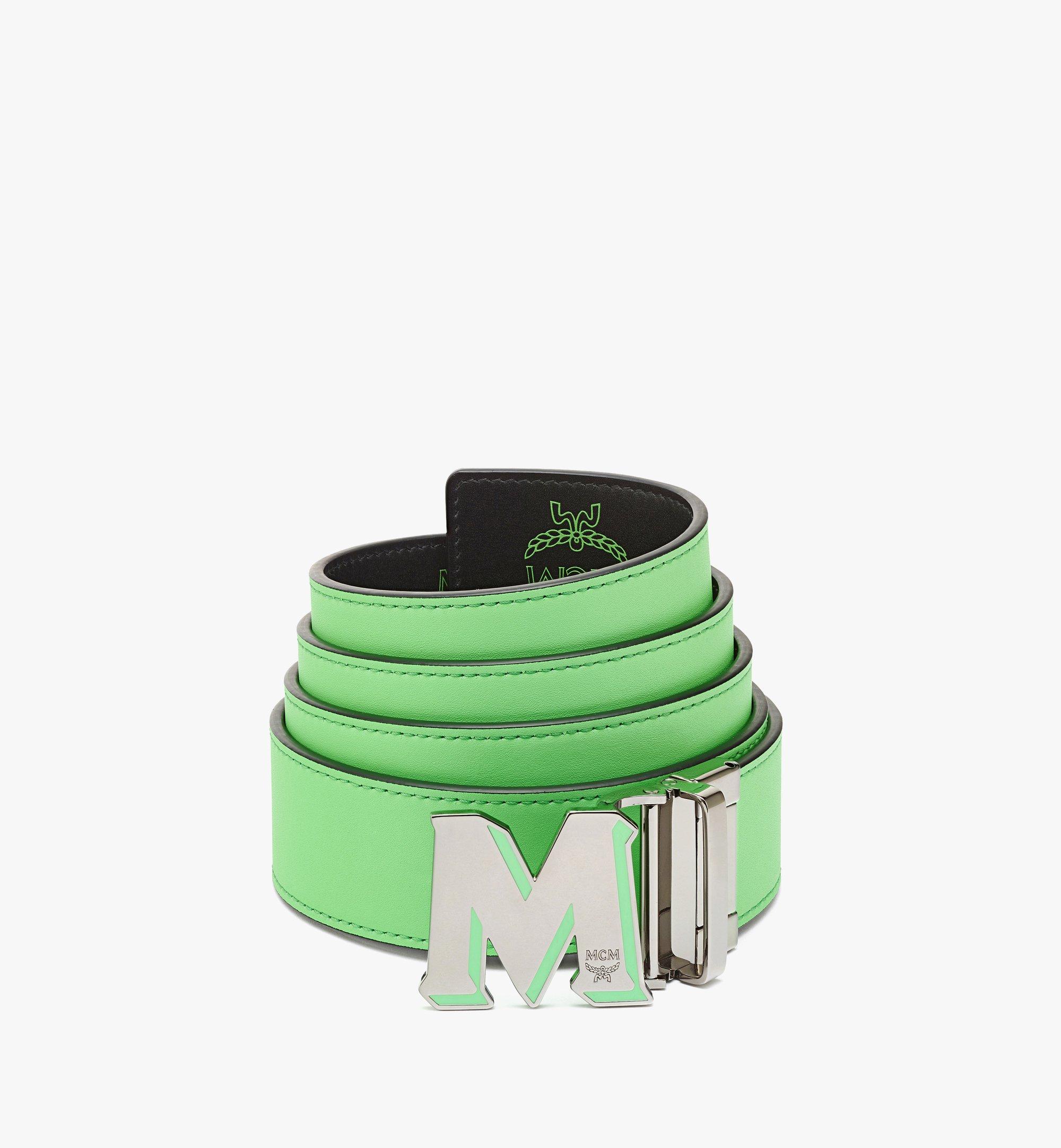 MCM Claus Epoxy M Reversible Belt 1.5” in Color Splash Logo Leather Green MXBCACJ01JW001 Alternate View 1