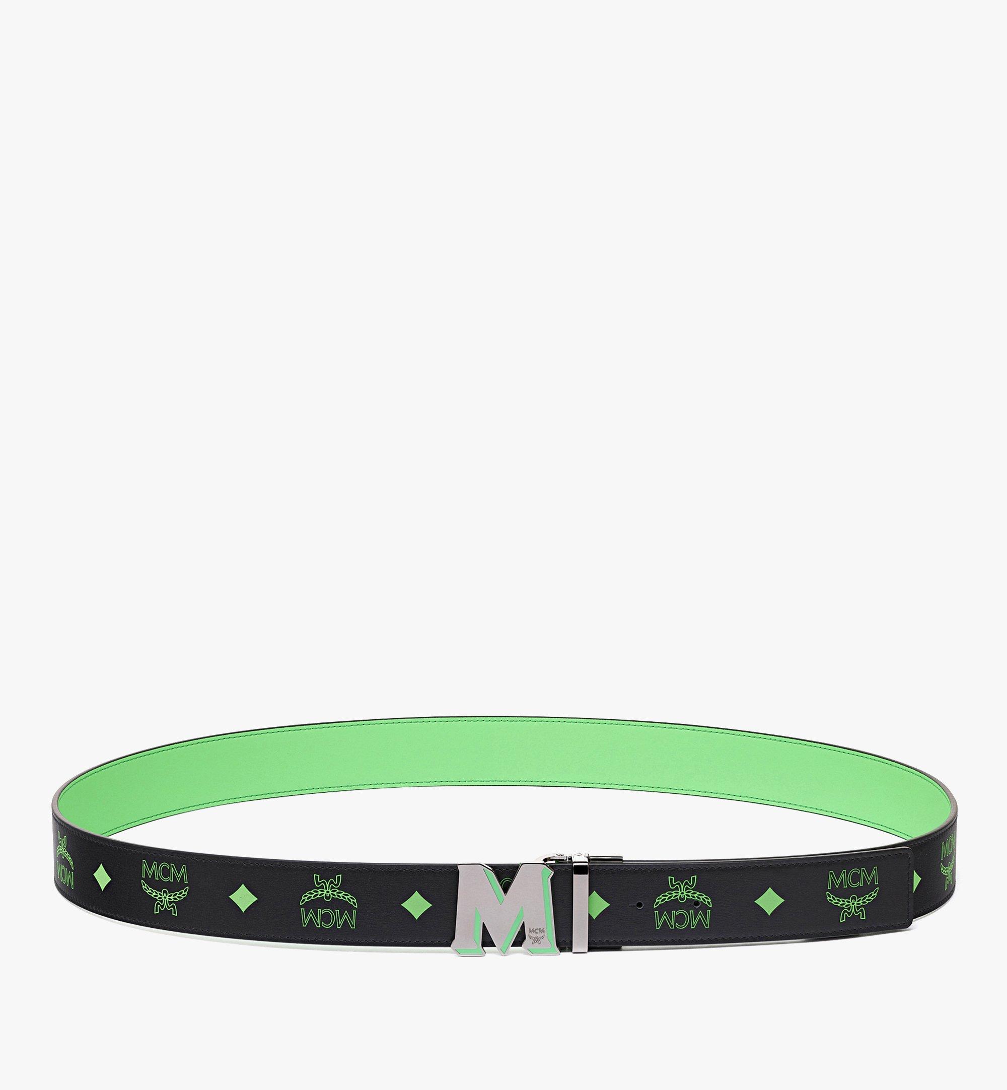 MCM Men Summer Green M Logo Buckle Reversible Leather Belt One Size $365+  Tax