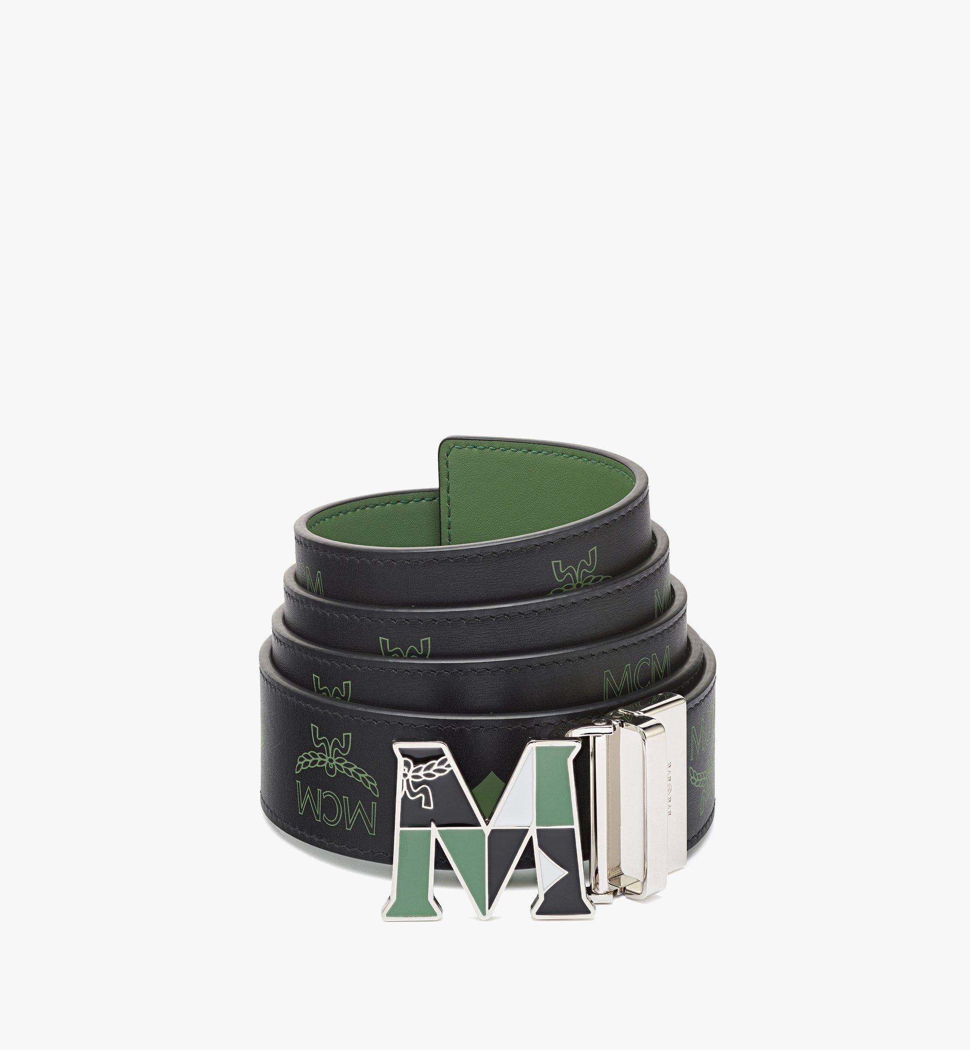 MCM Claus Epoxy M Reversible Belt 1.5” in Color Splash Logo Leather Green MXBCACJ02JZ001 Alternate View 1