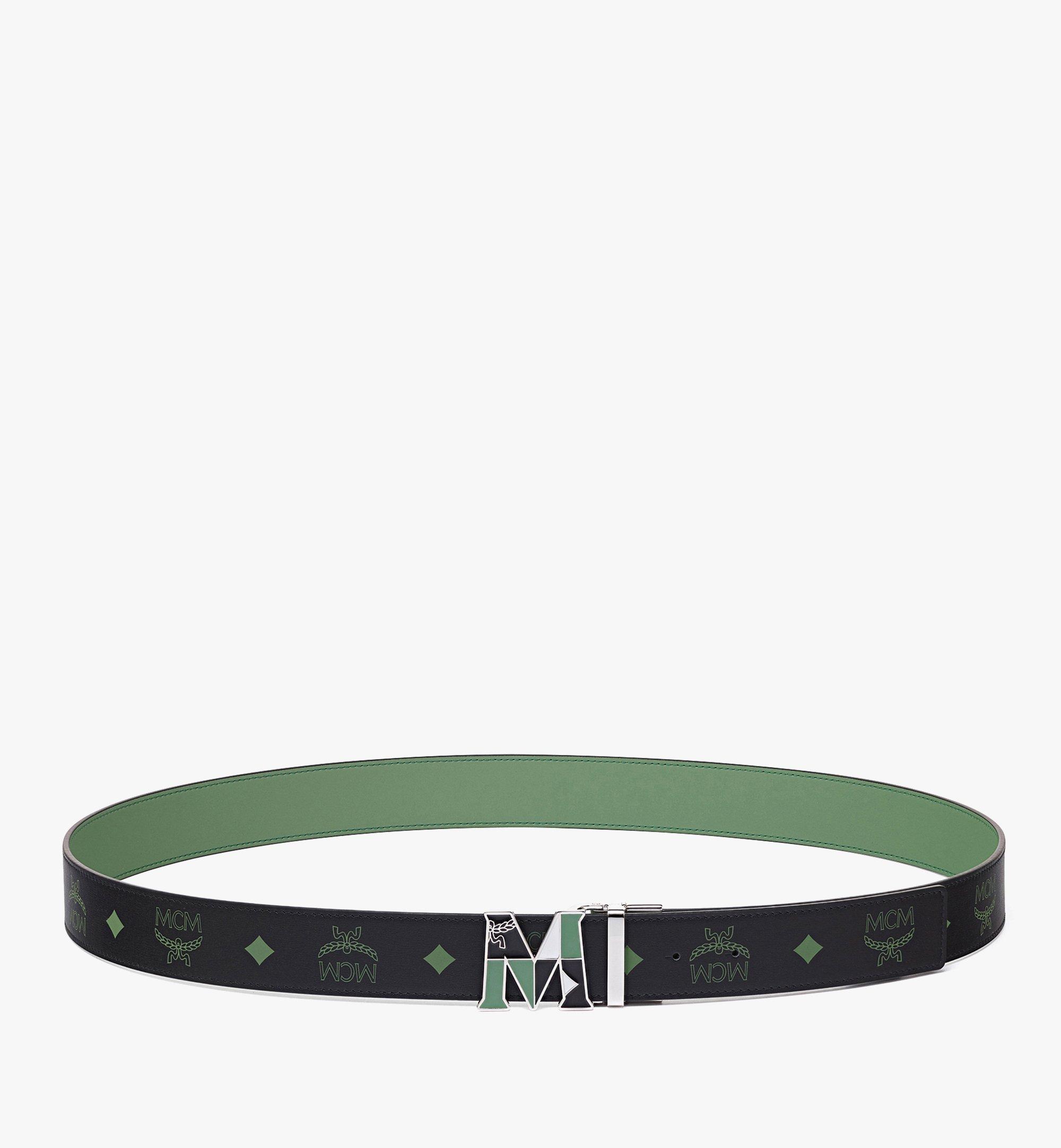 MCM Claus Epoxy M Reversible Belt 1.5” in Color Splash Logo Leather Green MXBCACJ02JZ001 Alternate View 2