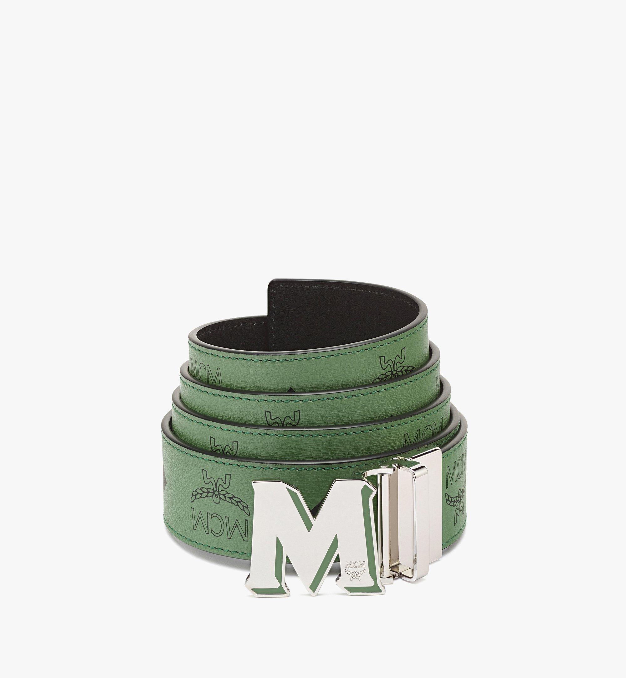 MCM Claus Epoxy M Reversible Belt 1.5” in Color Splash Logo Leather Green MXBCACJ03JZ001 Alternate View 1