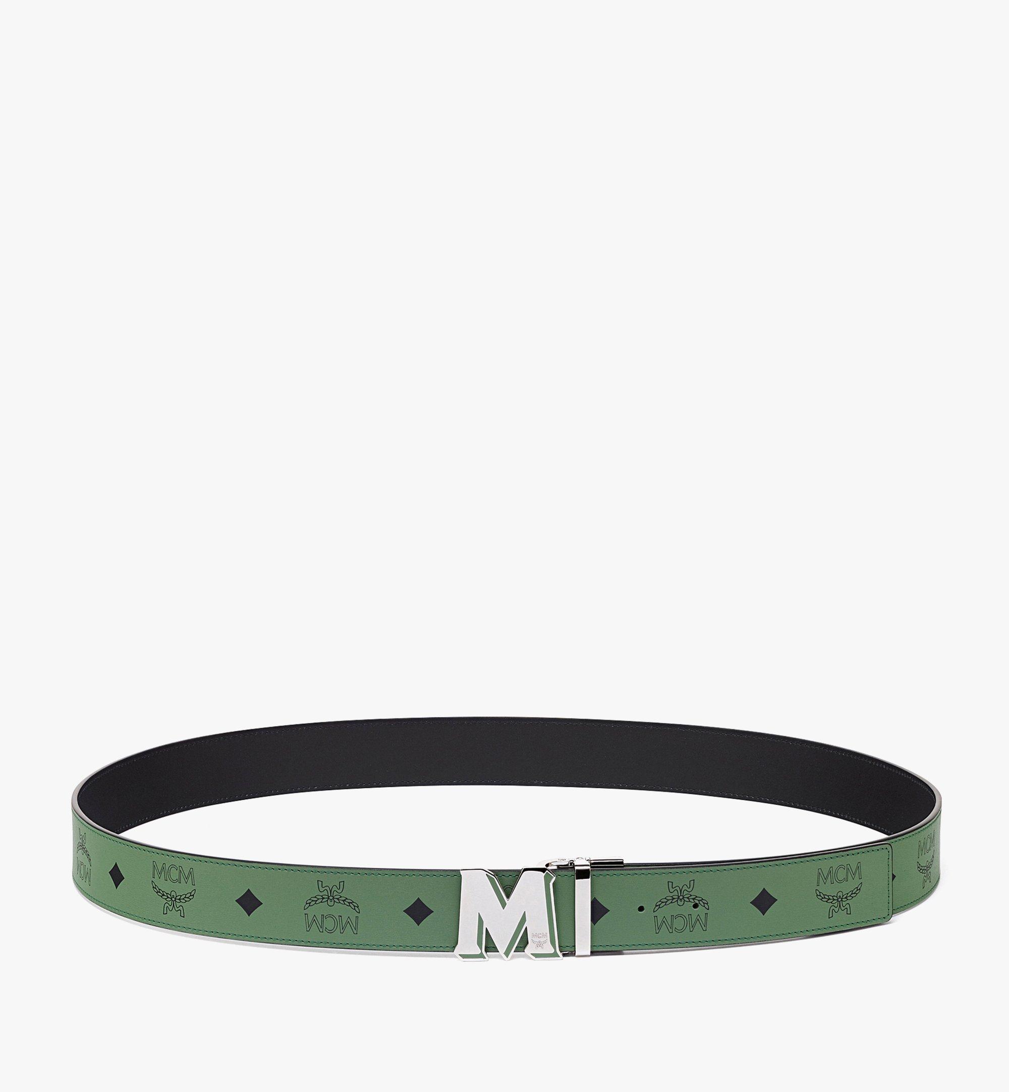 MCM Claus Epoxy M Reversible Belt 1.5” in Color Splash Logo Leather Green MXBCACJ03JZ001 Alternate View 2