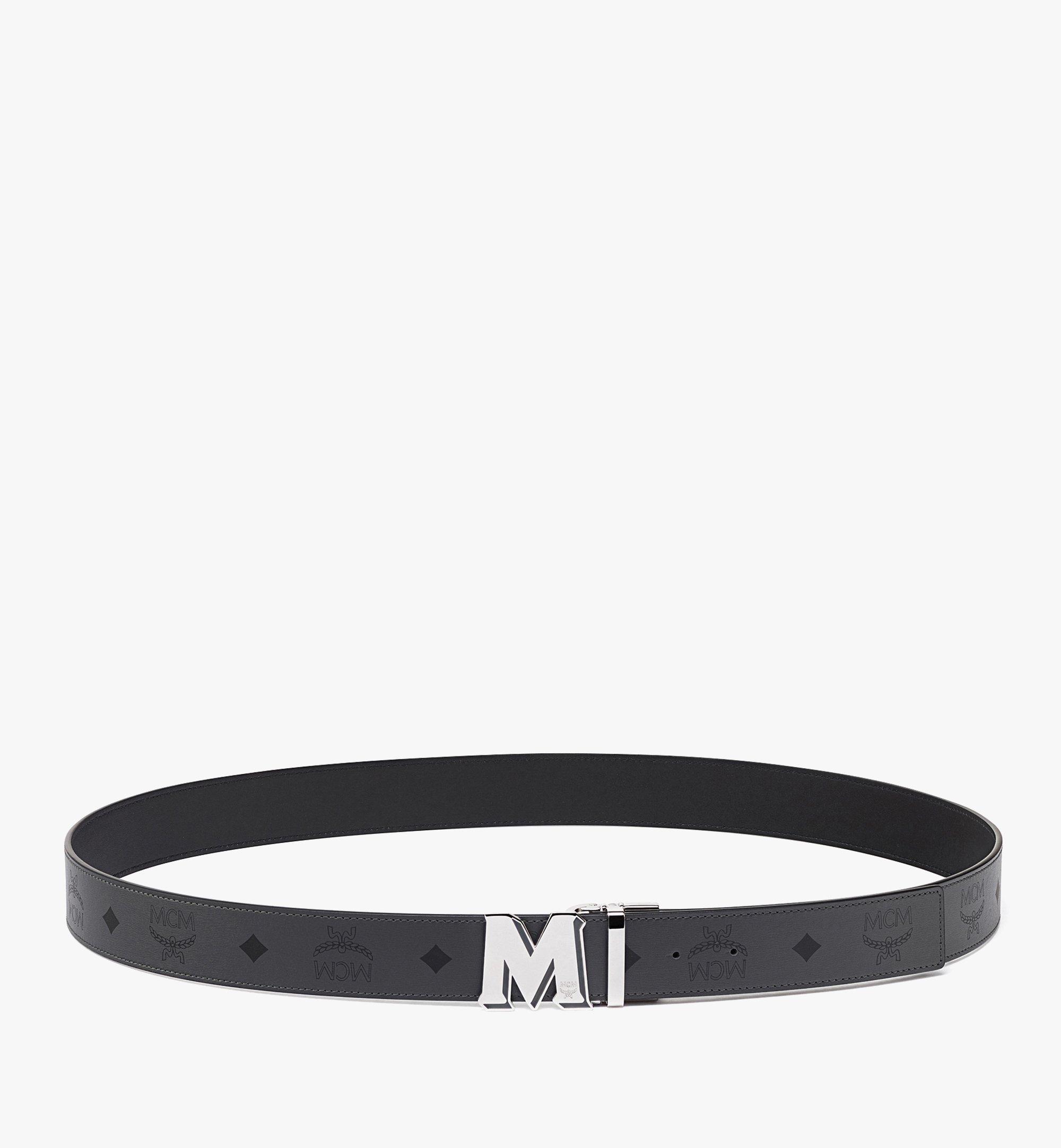 MCM Claus Epoxy M Reversible Belt 1.5” in Color Splash Logo Leather Grey MXBCACJ04FO001 Alternate View 2
