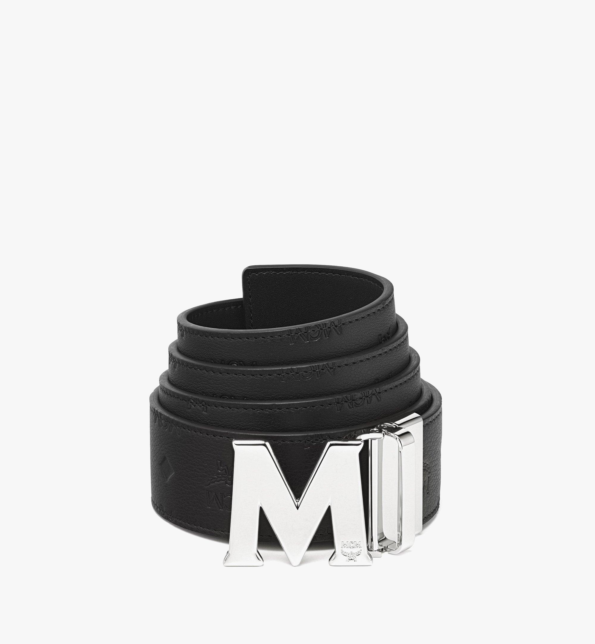 MCM Claus M Reversible Belt Monogram 1.75W 51In/130Cm Black in Leather with  Gold-tone - US