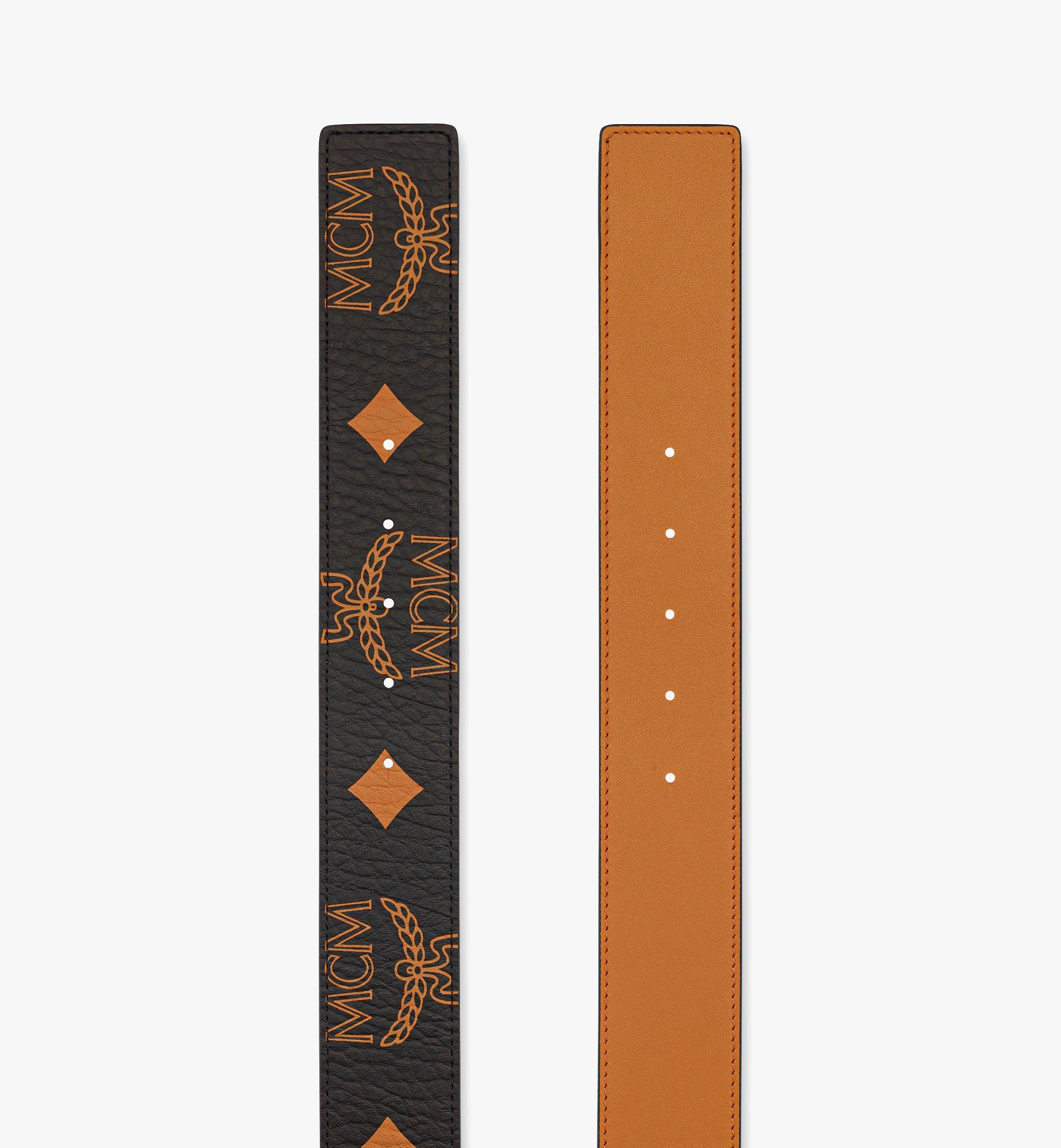 Shop MCM Claus M Reversible Belt in Black Logo Visetos