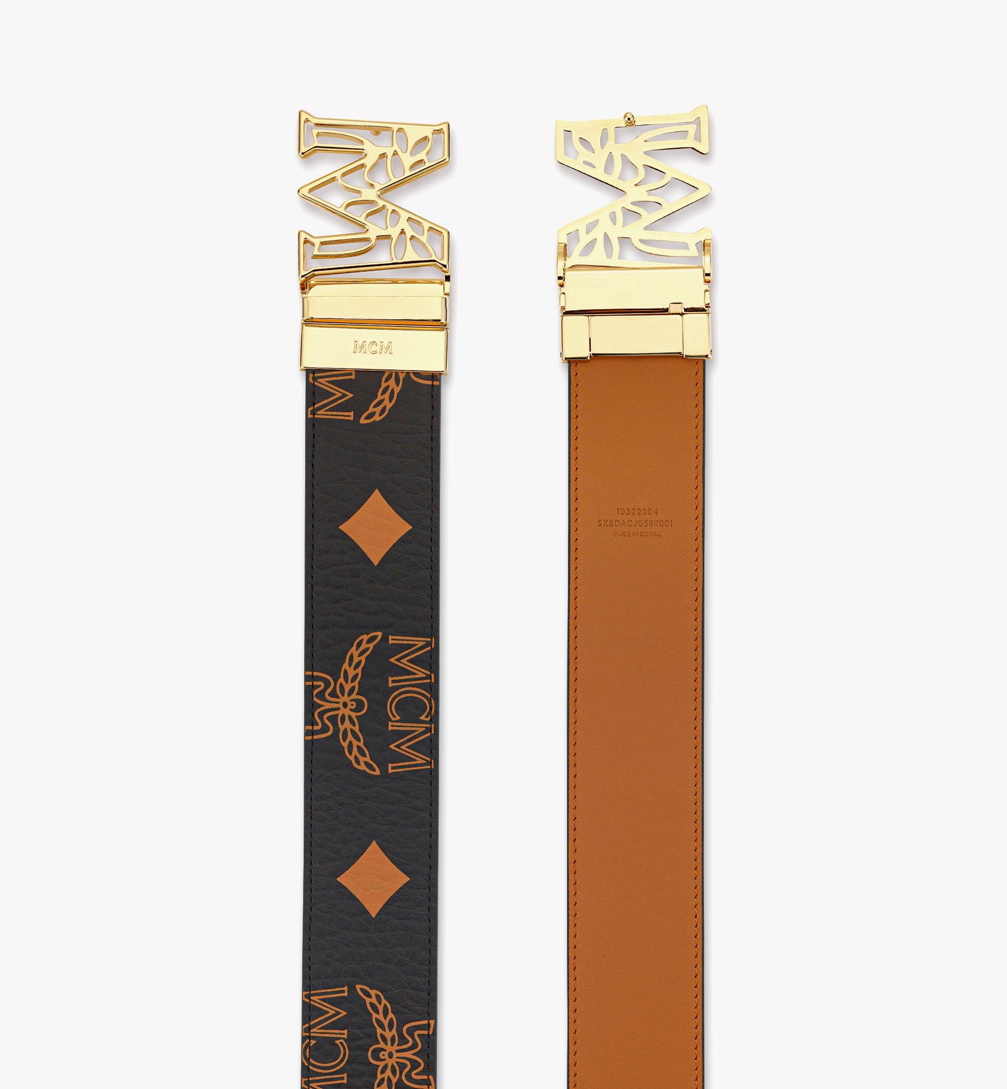 MCM Black Visetos Monogram Belt With Gold-Plated Logo Laurel