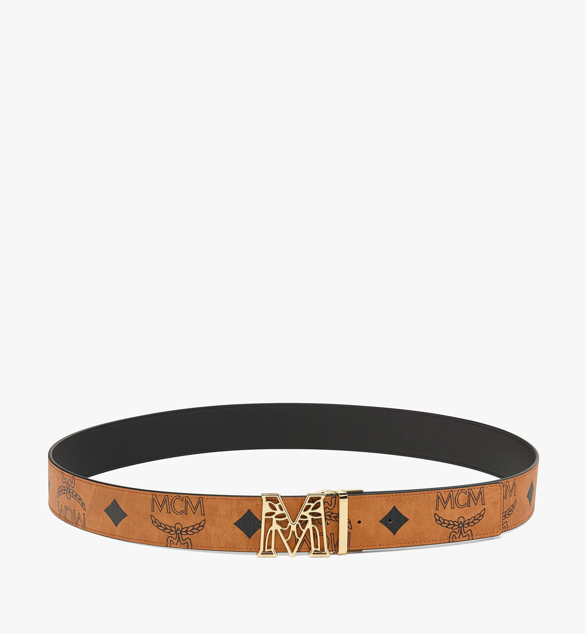 MCM Black Visetos Monogram Belt With Gold-Plated Logo Laurel