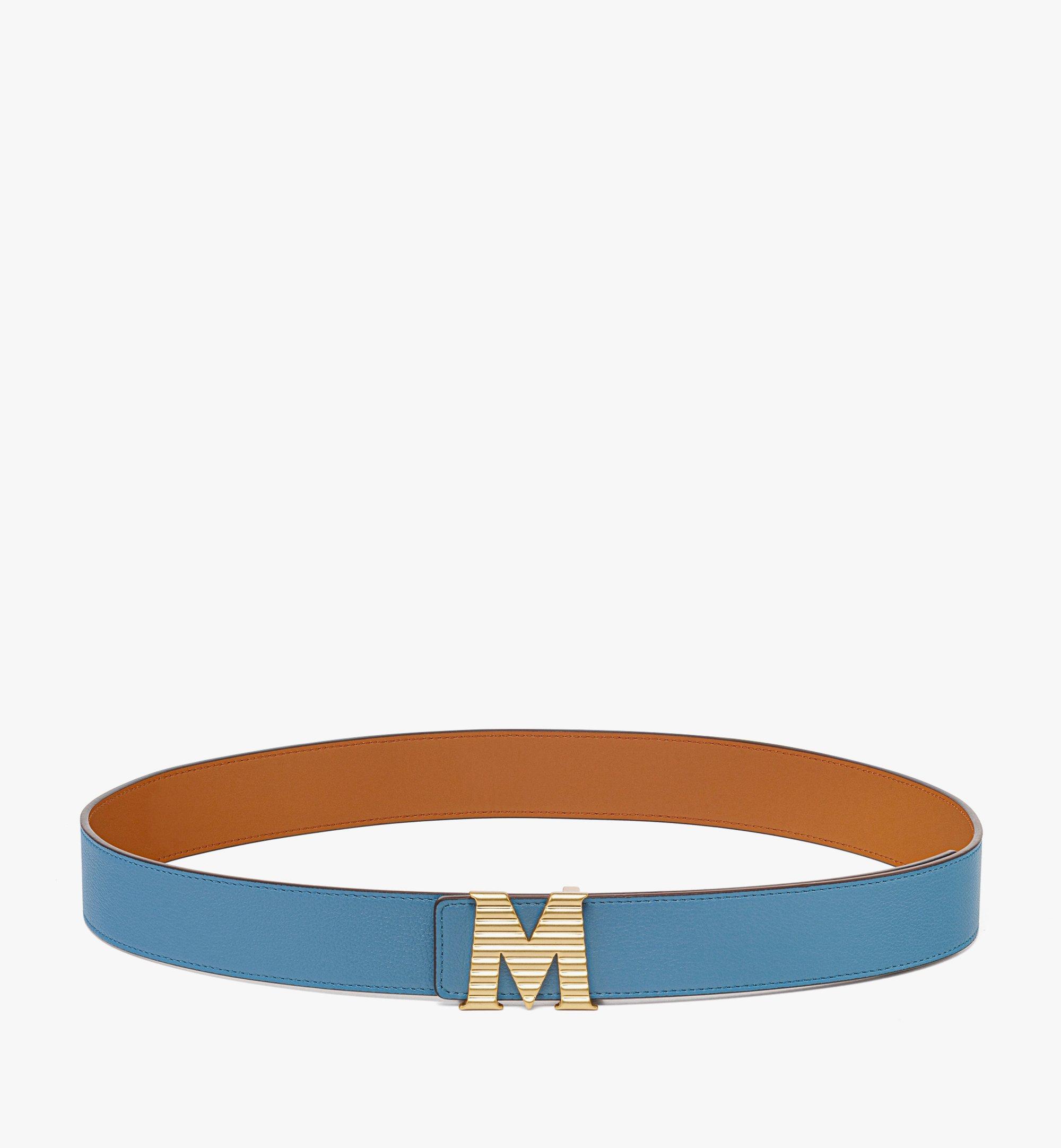 MCM Claus Fluted M Reversible Belt 1.5” in Embossed Leather Blue MXBEACJ06E4115 Alternate View 1