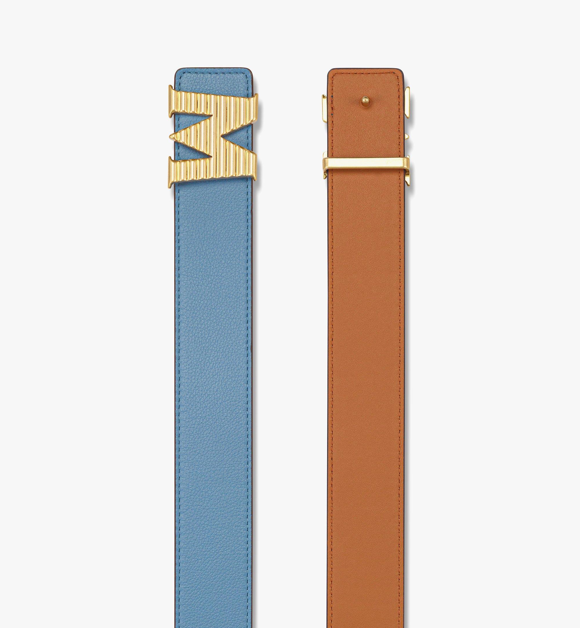 MCM Claus Fluted M Reversible Belt 1.5” in Embossed Leather Blue MXBEACJ06E4125 Alternate View 1