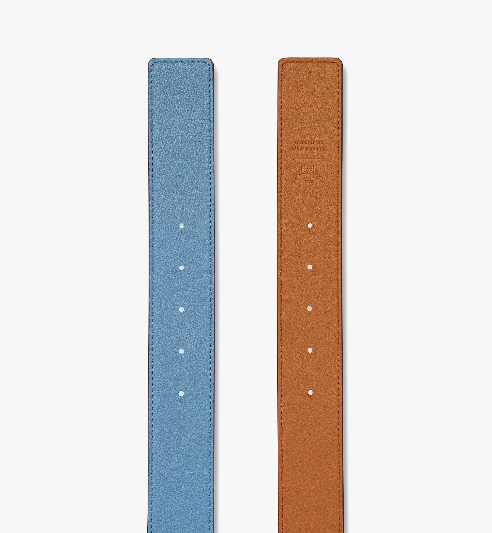 MCM Claus Fluted M Reversible Belt 1.5” in Embossed Leather Blue MXBEACJ06E4125 Alternate View 2