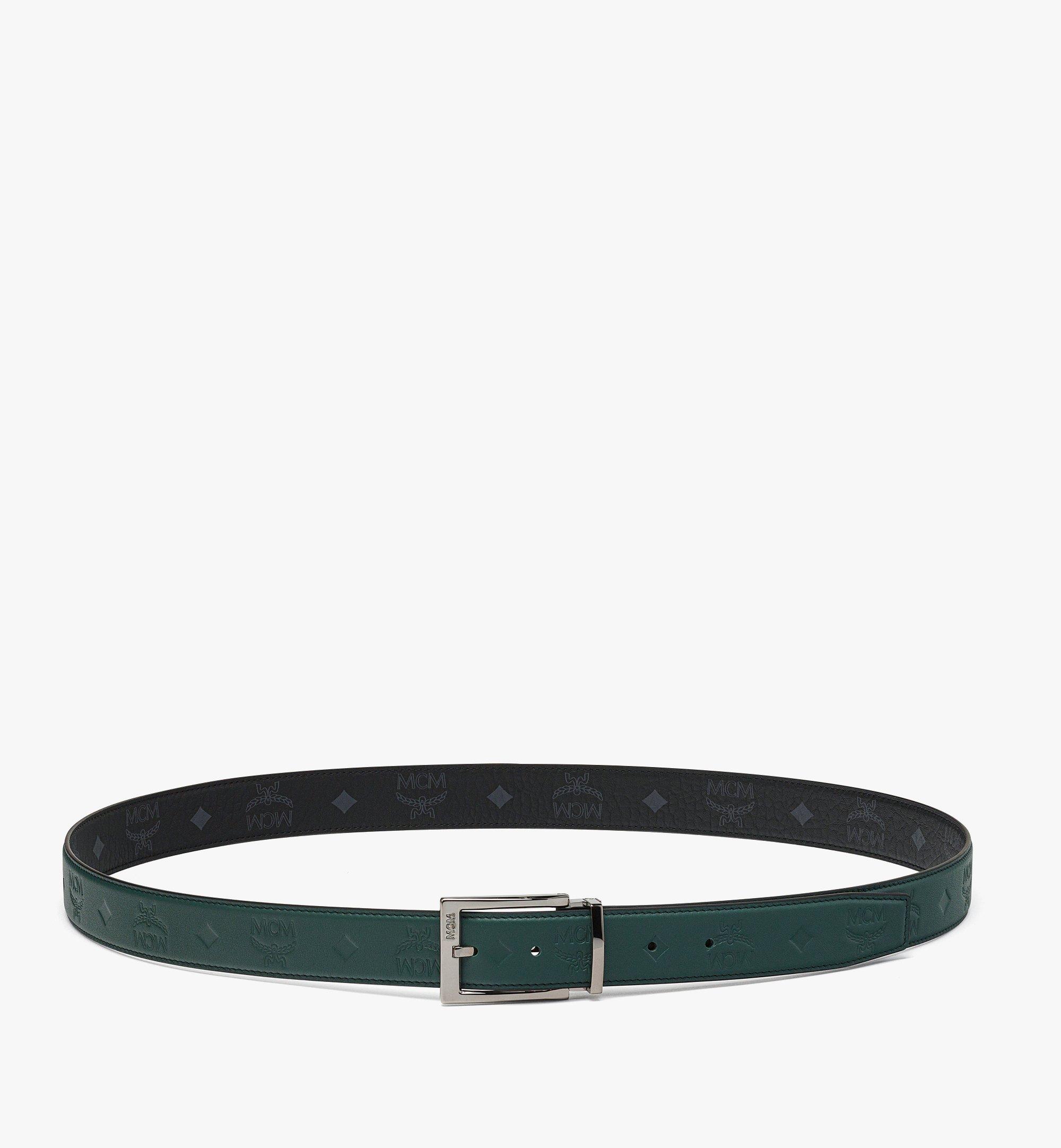 Mcm Aren Reversible Belt 1.3" In Embossed Monogram Leather In Forest Green