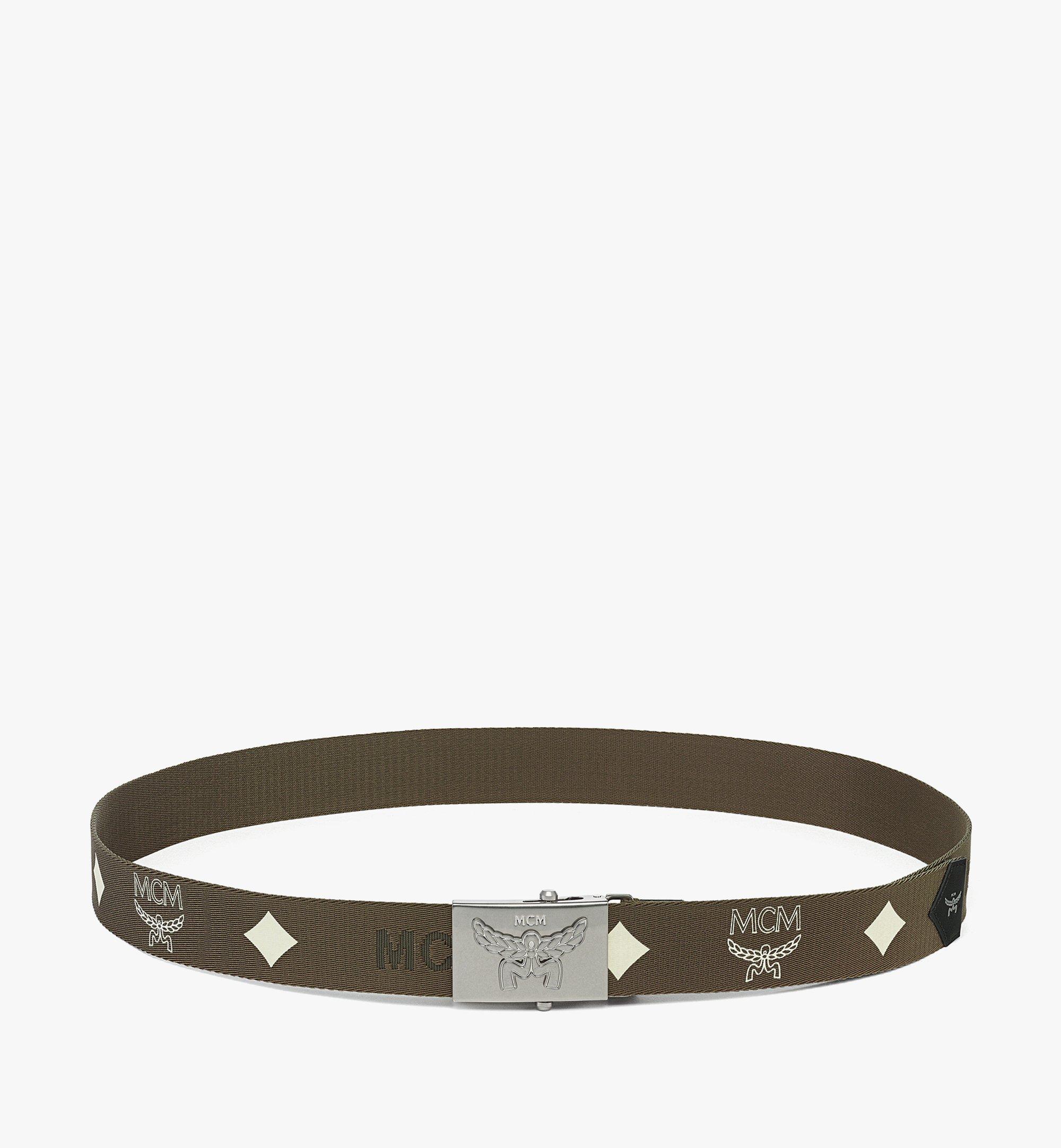 MCM Himmel Brass Plate Belt in Monogram Webbing Beige MXBFSAC01GK001 Alternate View 1