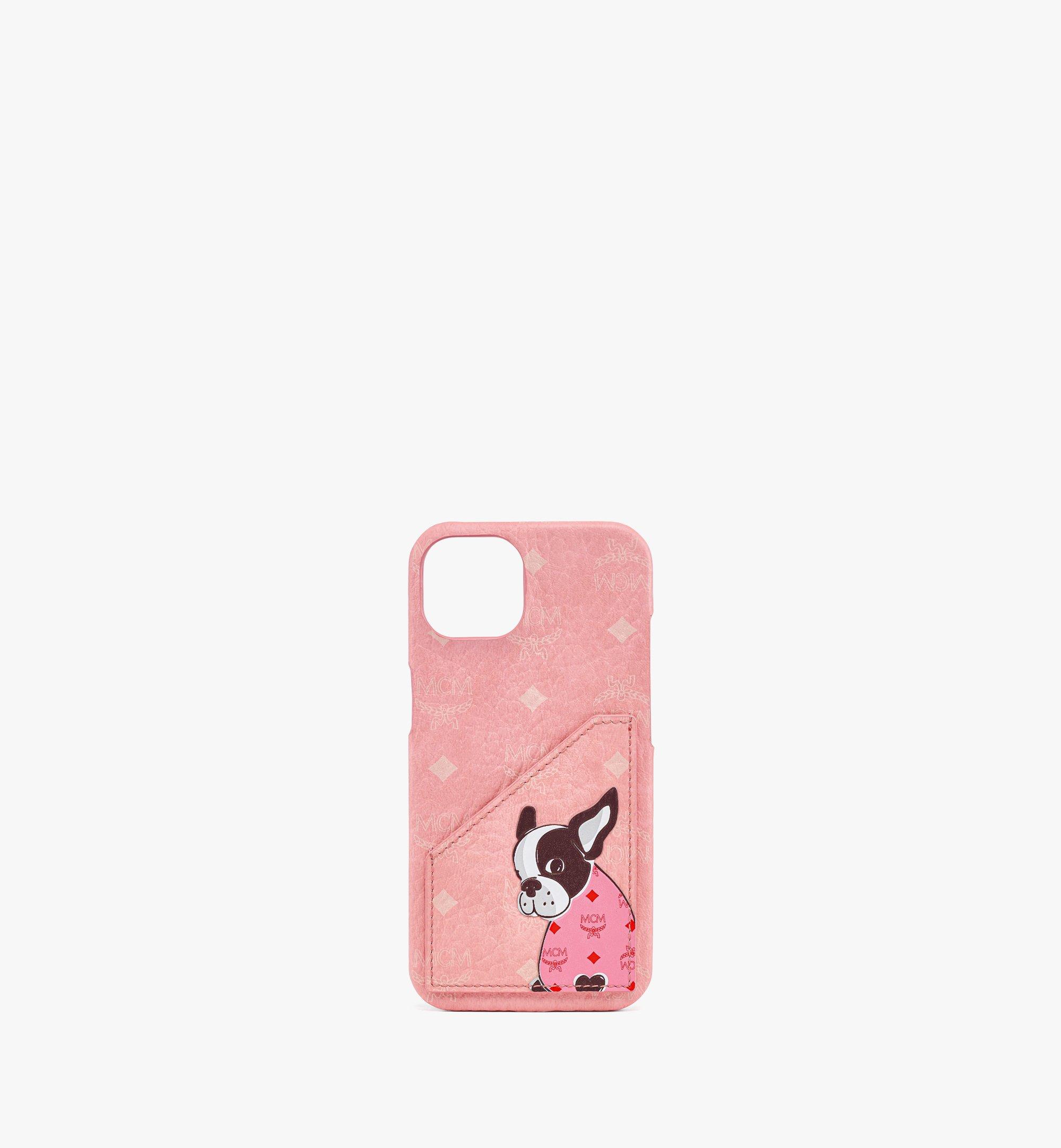 One Size iPhone 13 Case w Card Slot in Visetos Pink MCM US