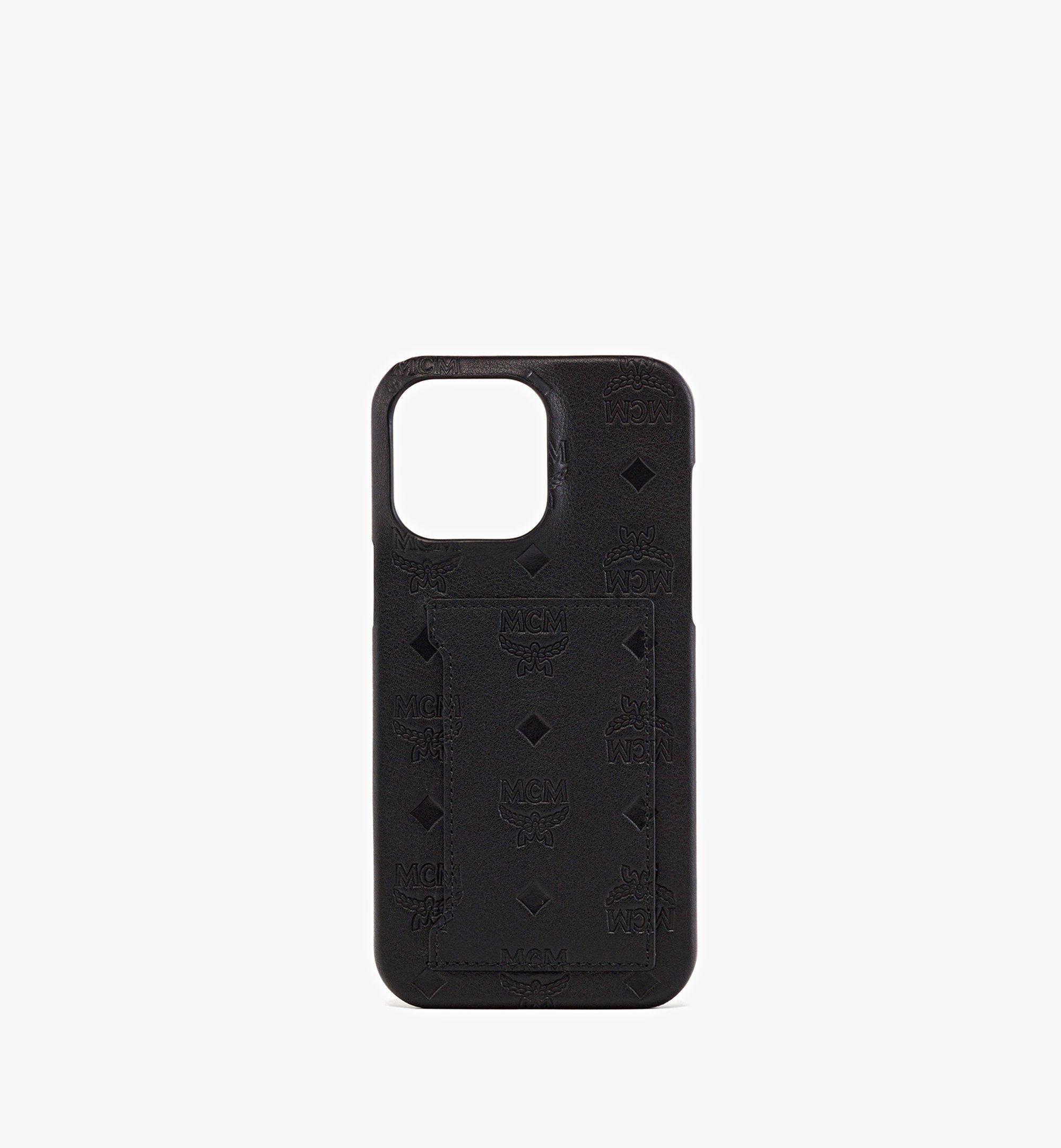 Mcm Iphone 14 Pro Max Case In Embossed Monogram Leather In Black