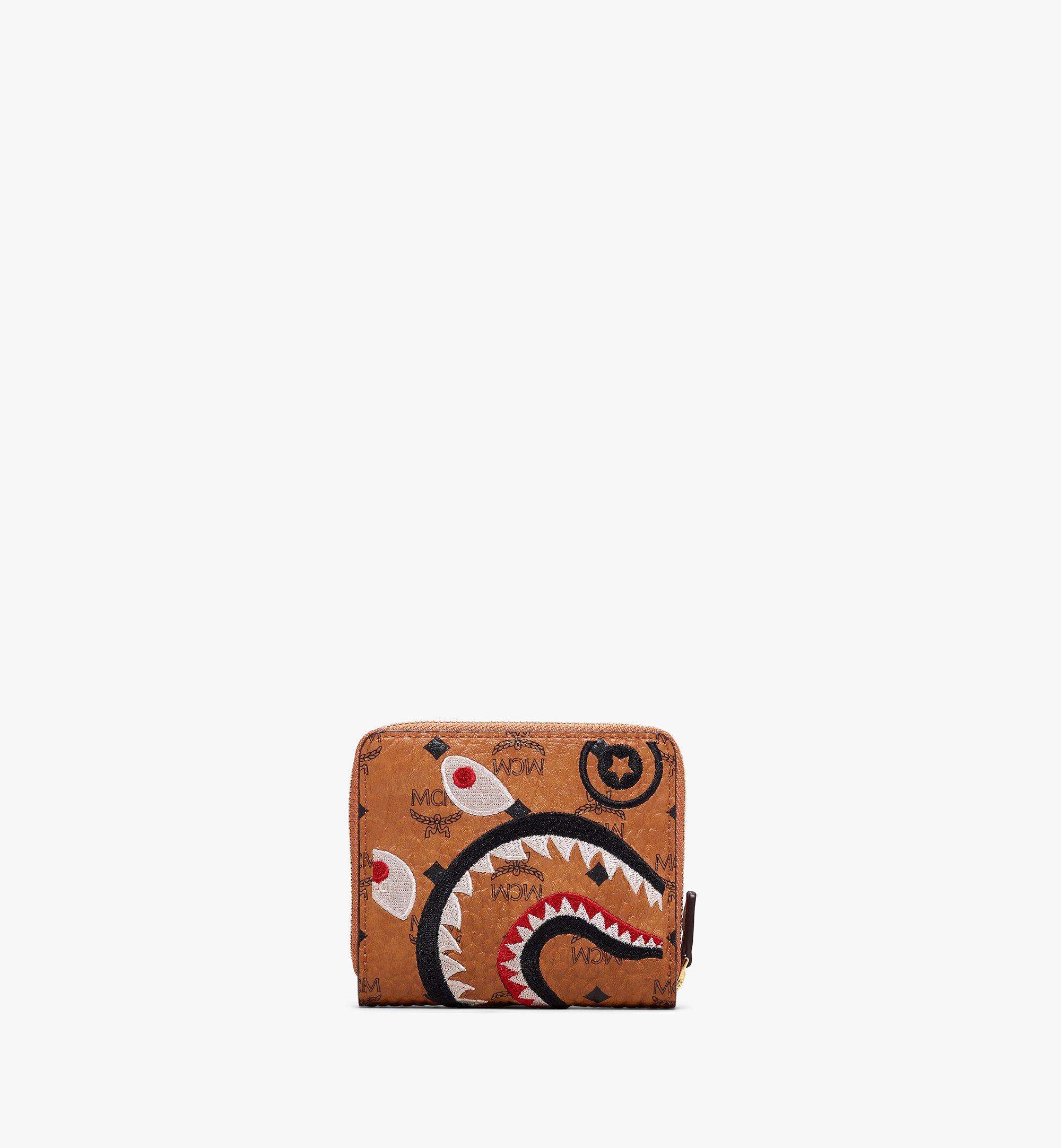 MCM x BAPE Shark Zip Around Wallet Visetos Large Cognac