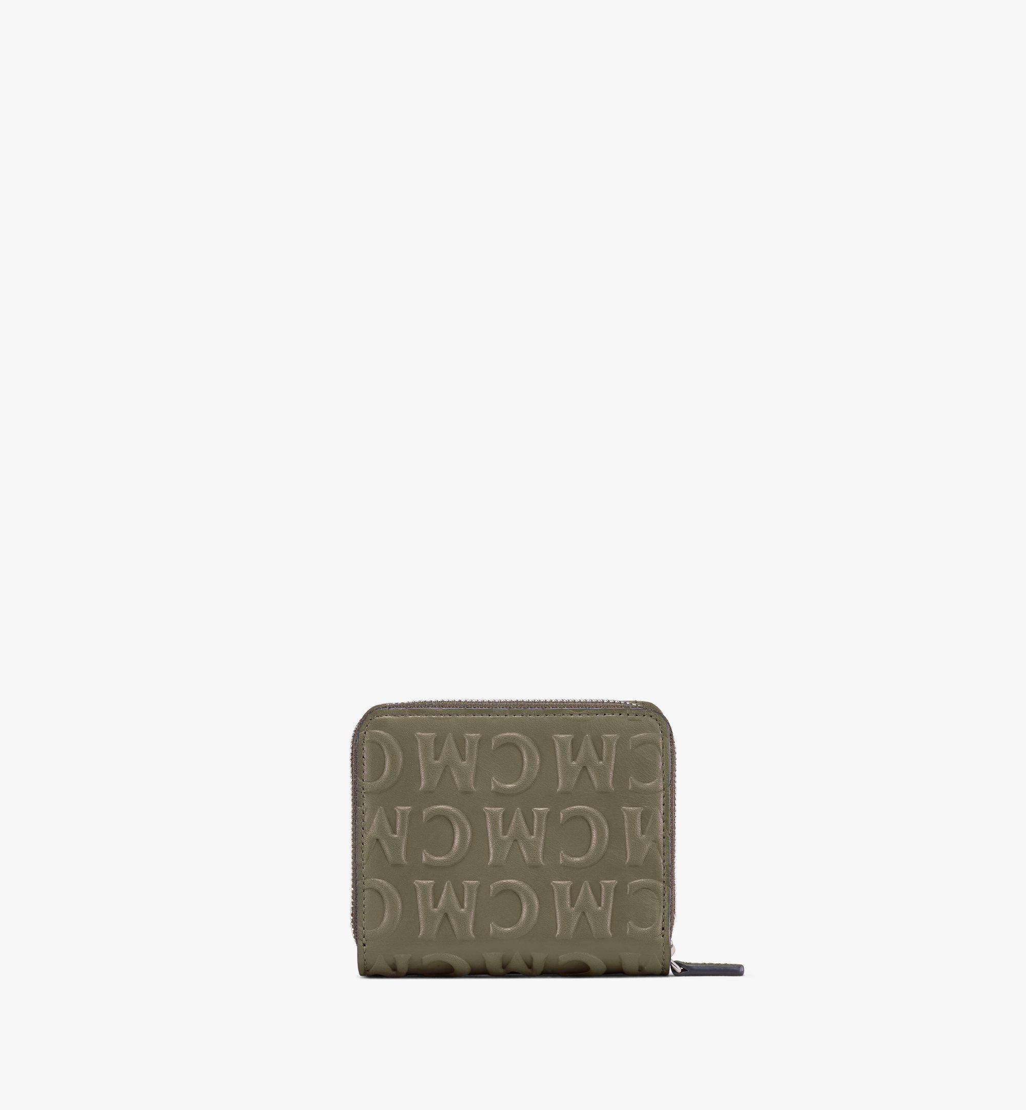 Mini Zip Wallet In Mcm Monogram Leather Green Mcm Lu