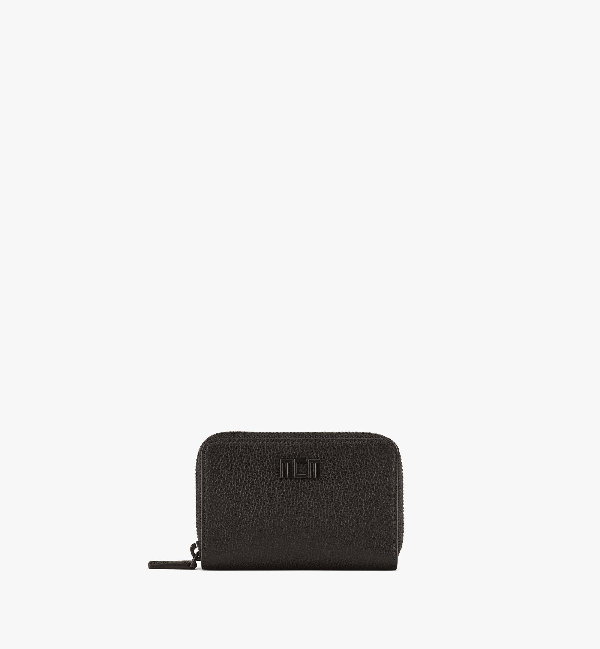 MCM Black Leather Logo Zip Wallet