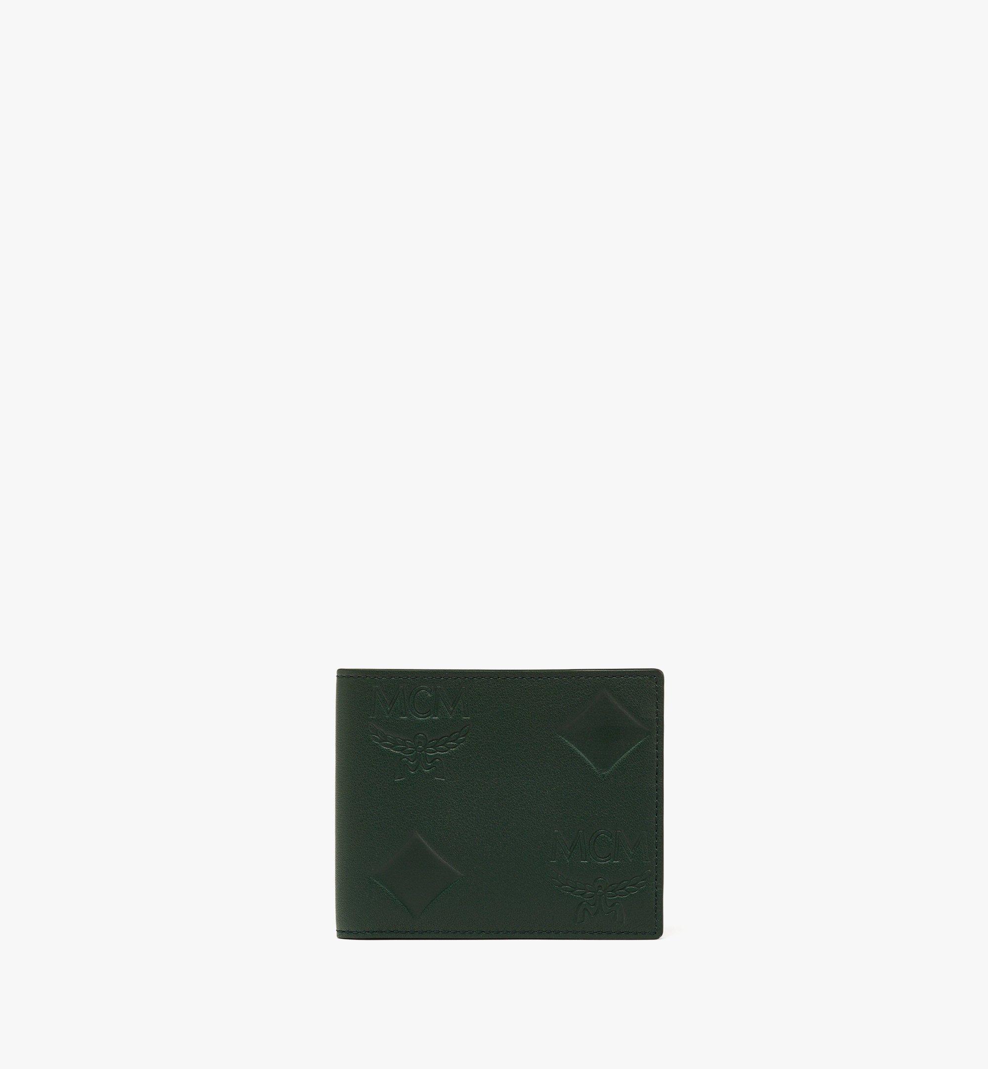 Mcm Aren Bifold Wallet In Maxi Monogram Leather In Forest Green