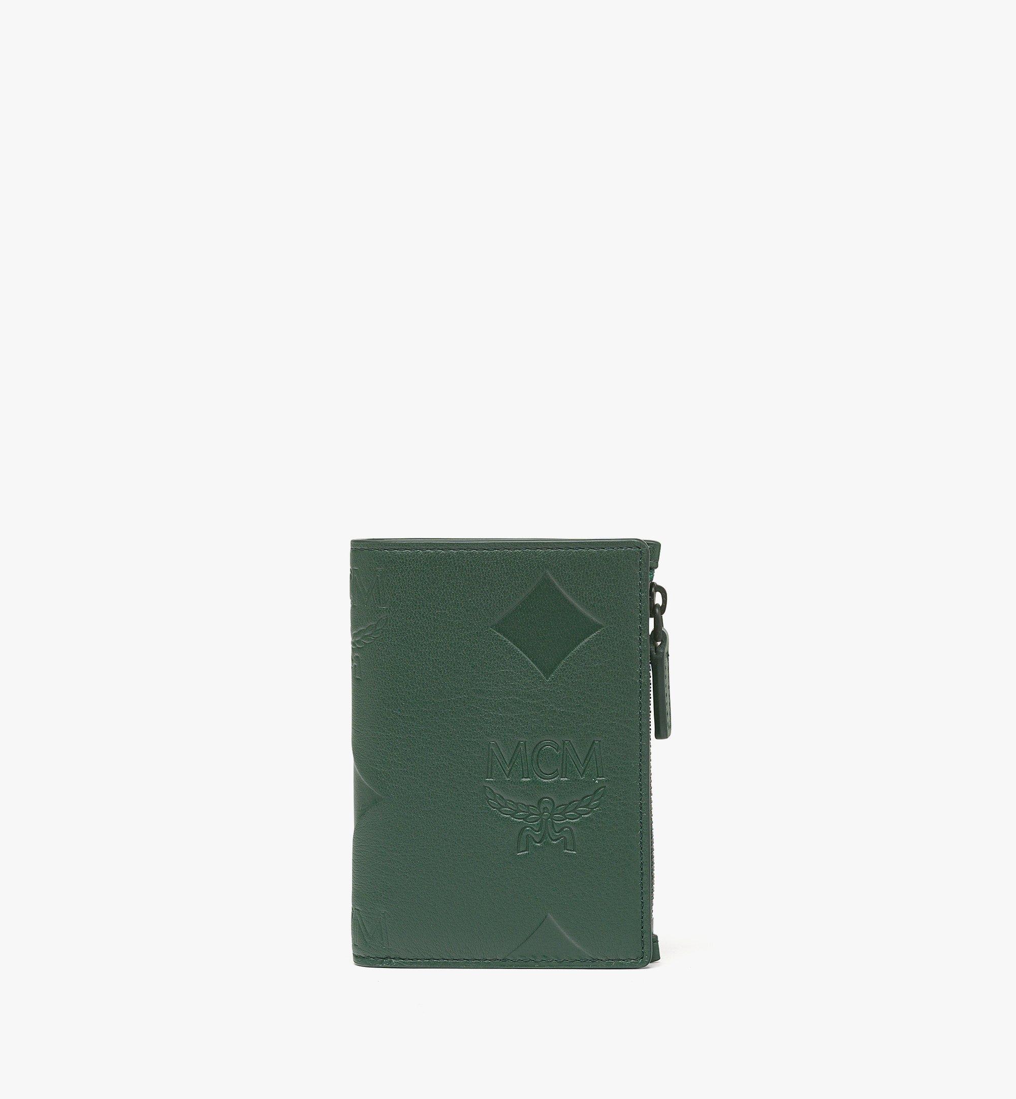 Mcm Aren Snap Wallet In Maxi Monogram Leather In Forest Green