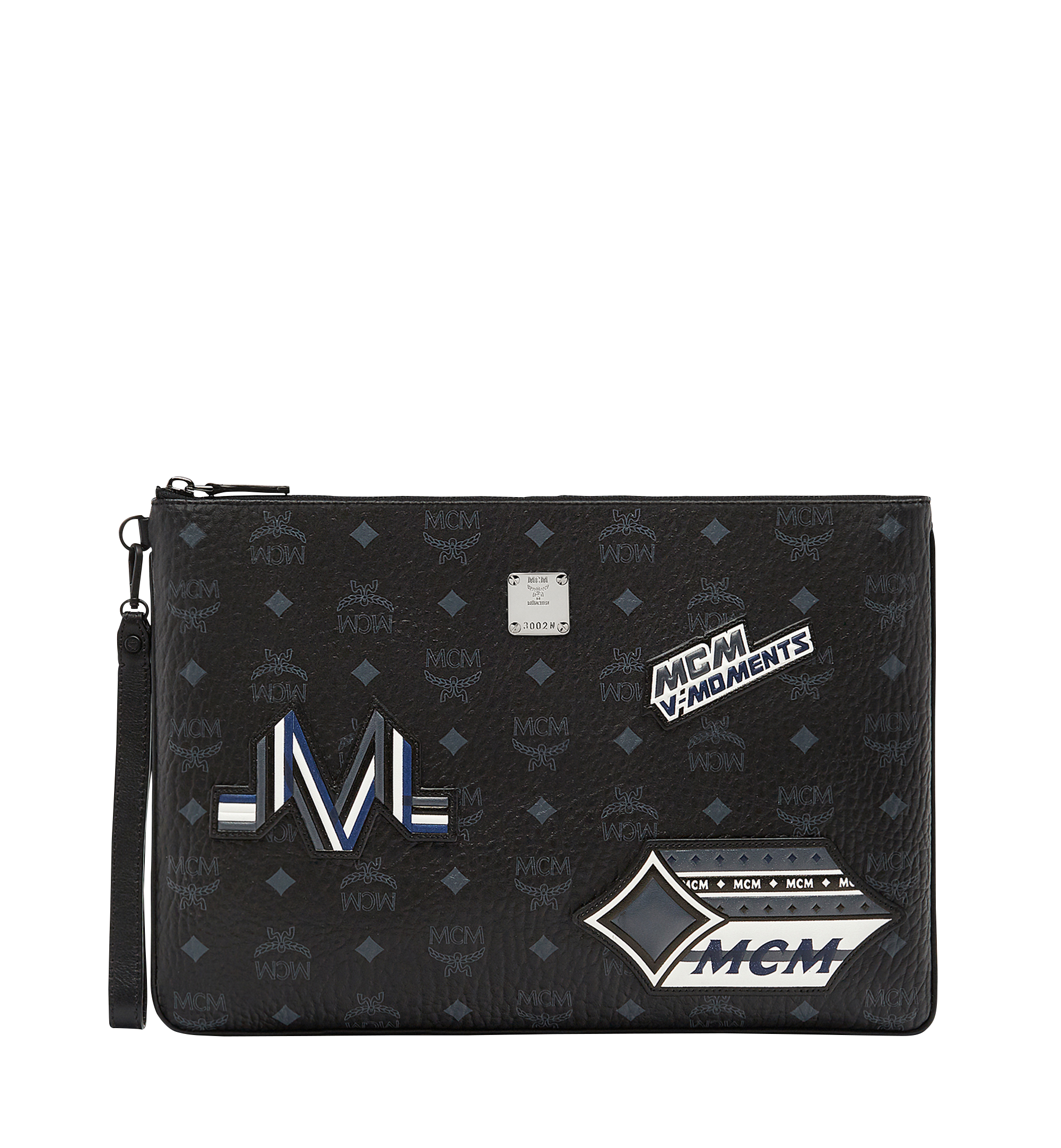 MCM Stark Wristlet Pouch in Victory Patch Visetos Black MXZ8SVE32BK001 Alternate View 1