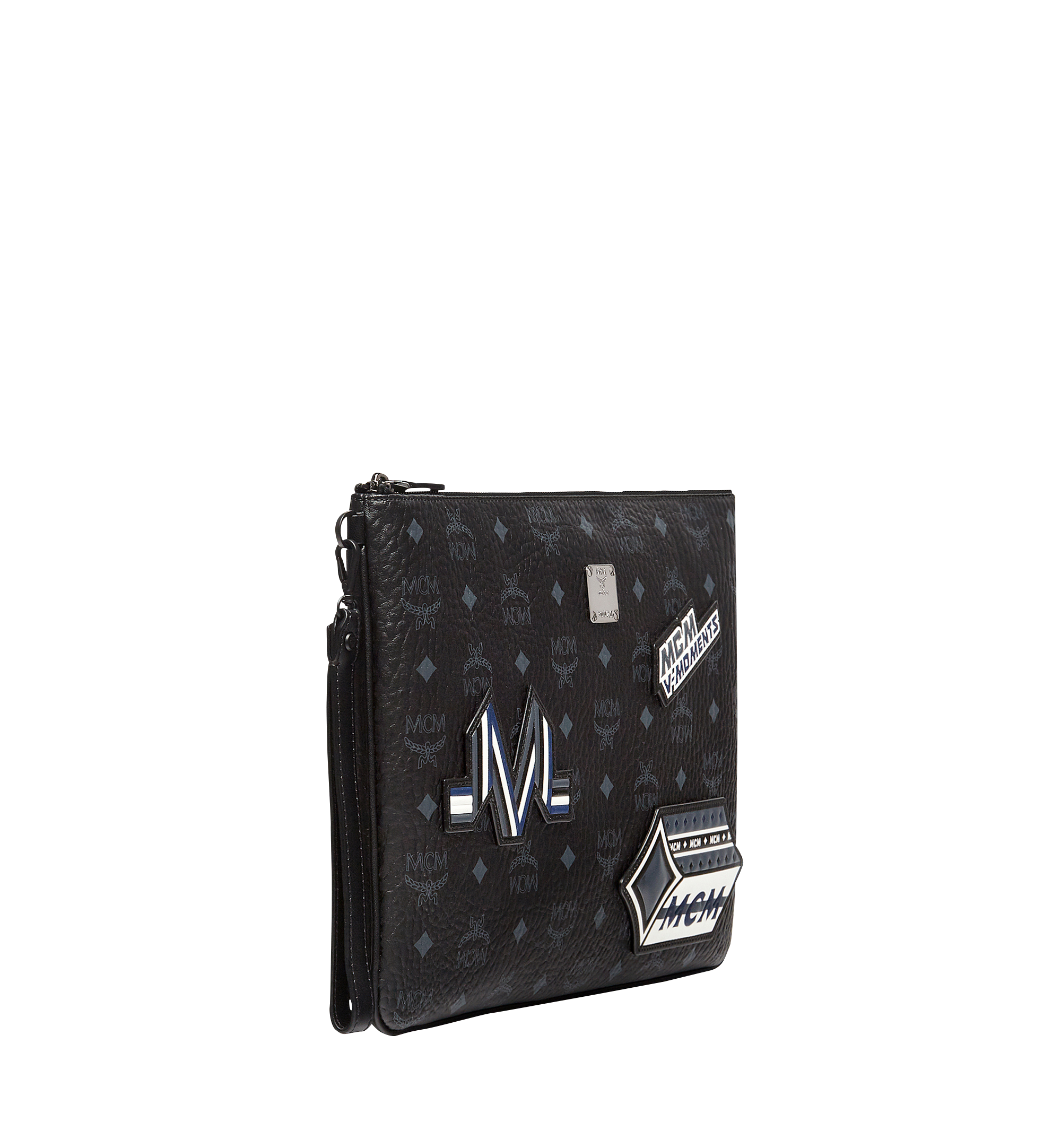 MCM Stark Wristlet Pouch in Victory Patch Visetos Black MXZ8SVE32BK001 Alternate View 1