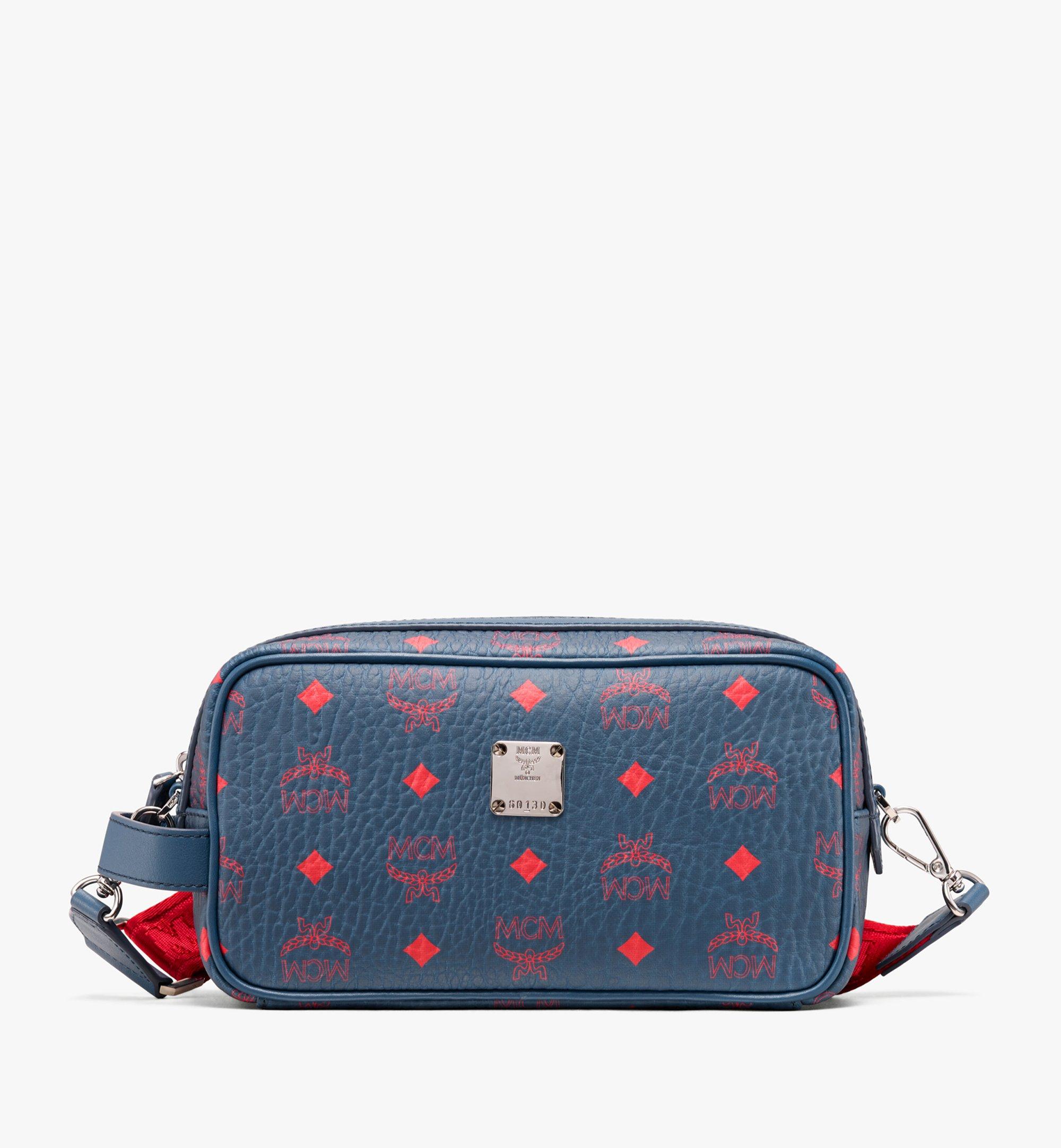 blue and red mcm backpack